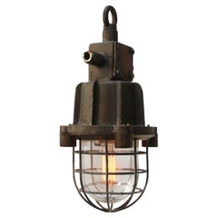 Industrielle Vintage-Pendelleuchte aus Rostguss und Gusseisen aus klarem Glas von Industria Rotterdam