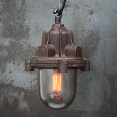 Rust Cast Iron Vintage Industrial Clear Glass Pendant Lamp