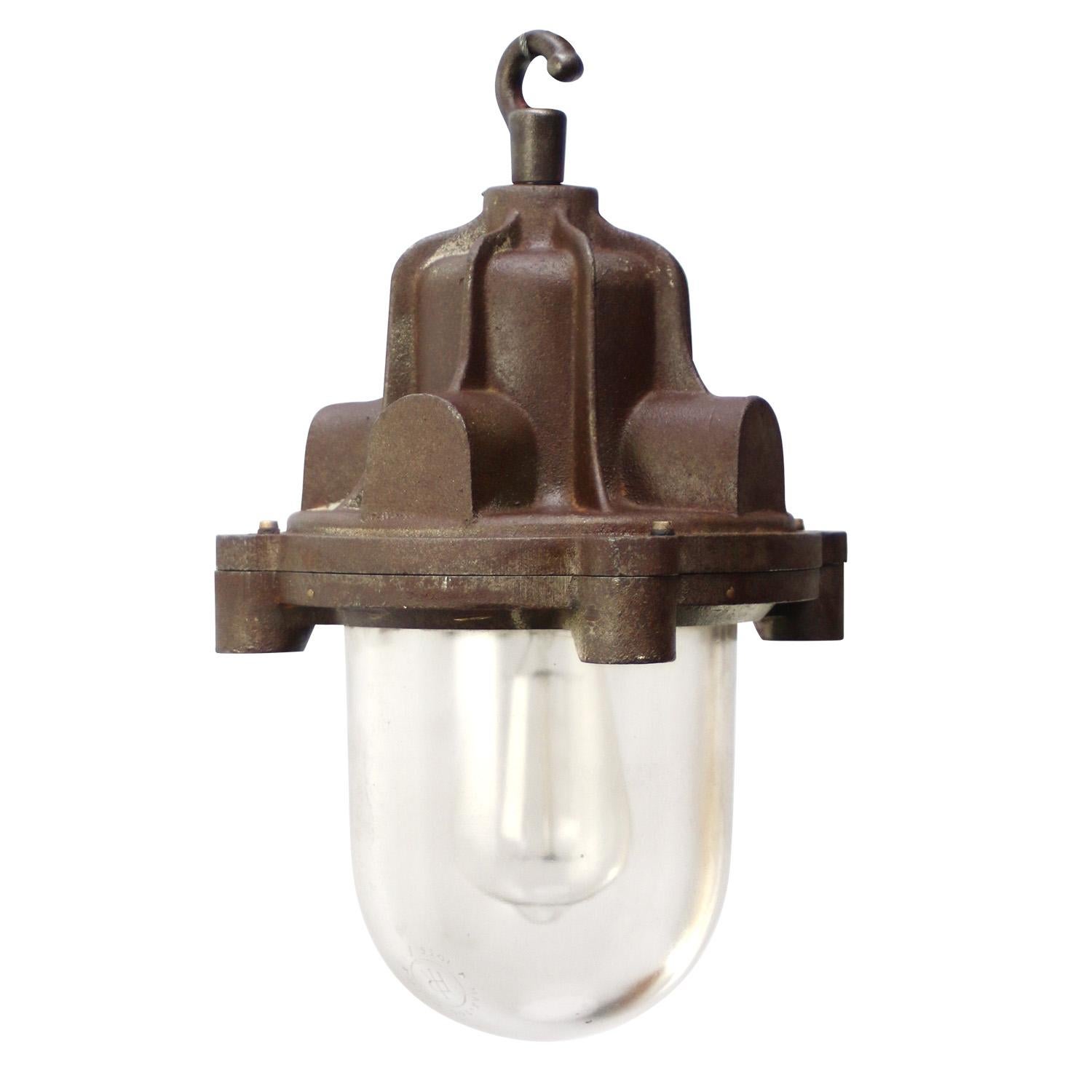 Calco Lampada a sospensione in ghisa ruggine vintage industriale in vetro trasparente in vendita