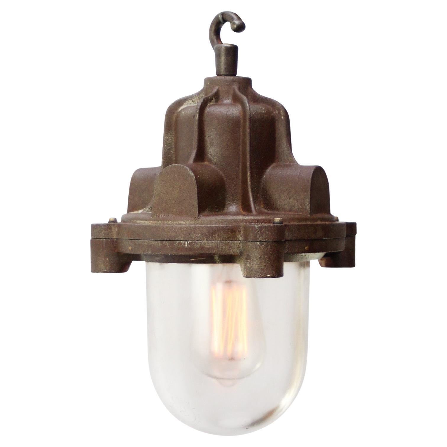 Rust Cast Iron Vintage Industrial Clear Glass Pendant Lamp