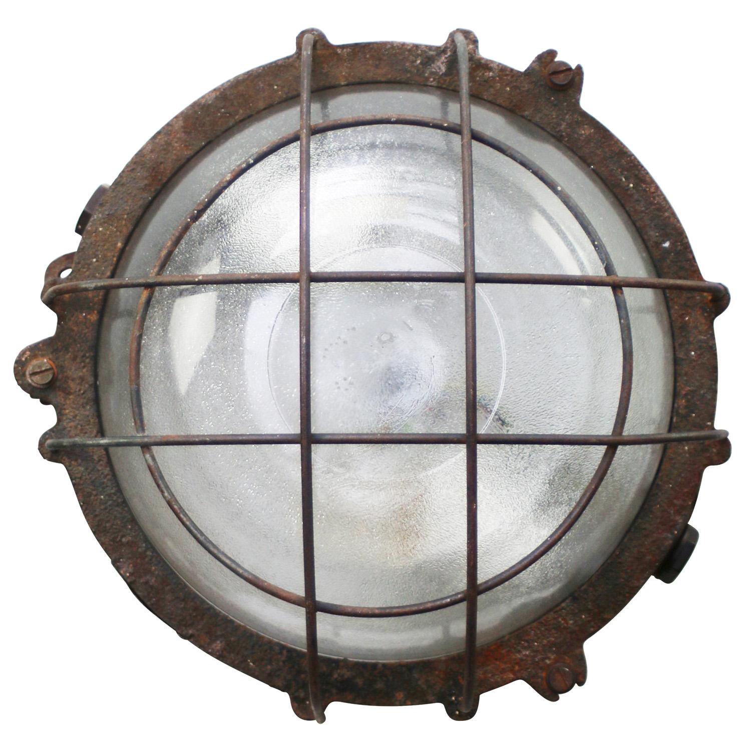 Czech Rust Cast Iron Vintage Industrial Frosted Glass Scone Wall Light