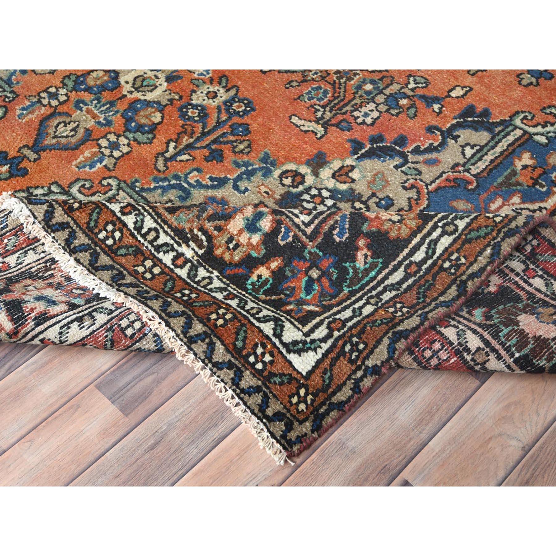 Rust Color Distressed Look Worn Wool Hand Knotted Vintage Persian Bibikabad Rug For Sale 1