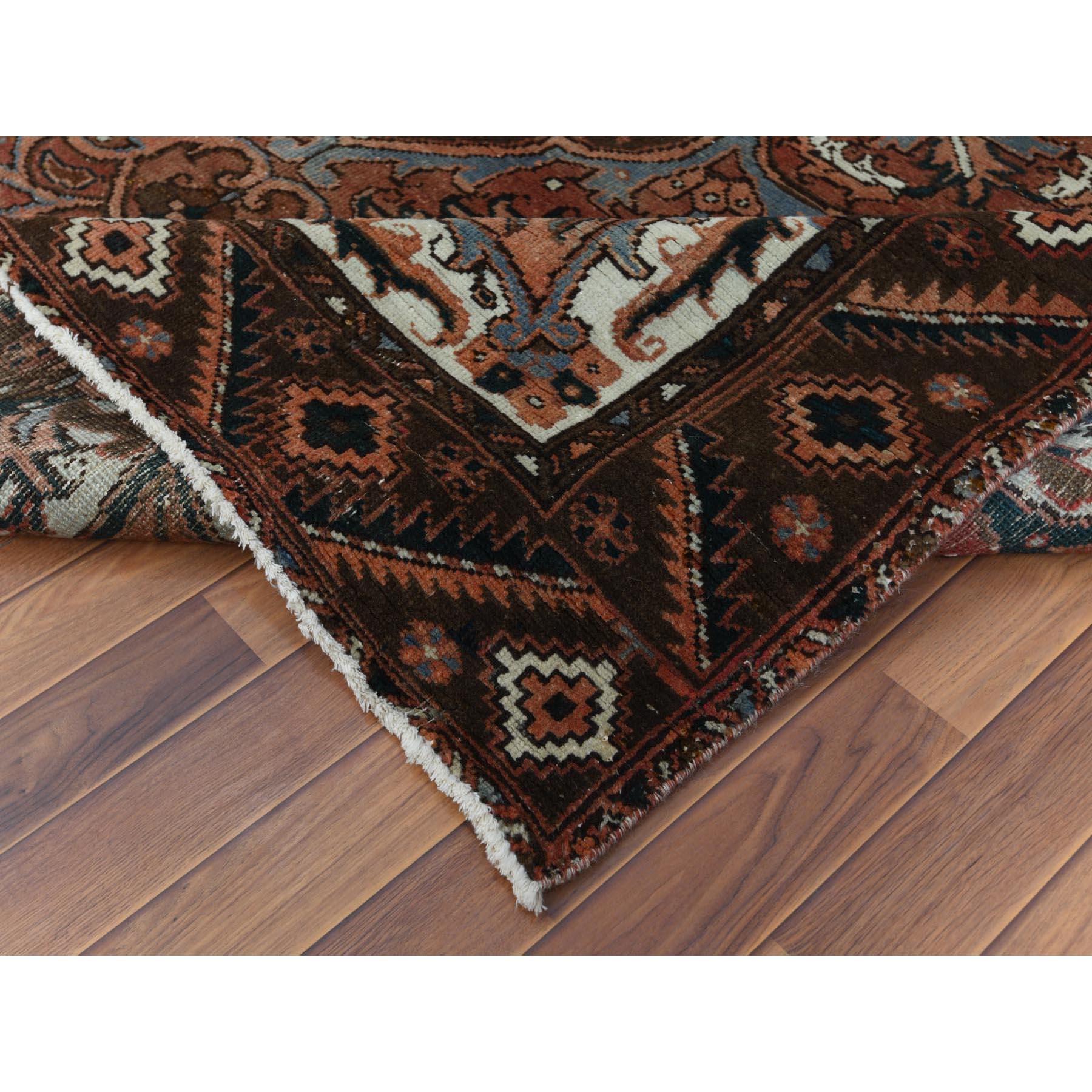 Wool Rust Color Flower Design Persian Heriz Vintage Oriental Rug