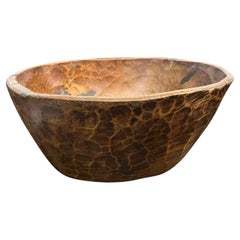 Rust Color Hand Carved Wooden Bowl, Nagaland, India, 19th Century