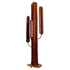 Rust-effect patinated metal cactus sculpture H:172cm
