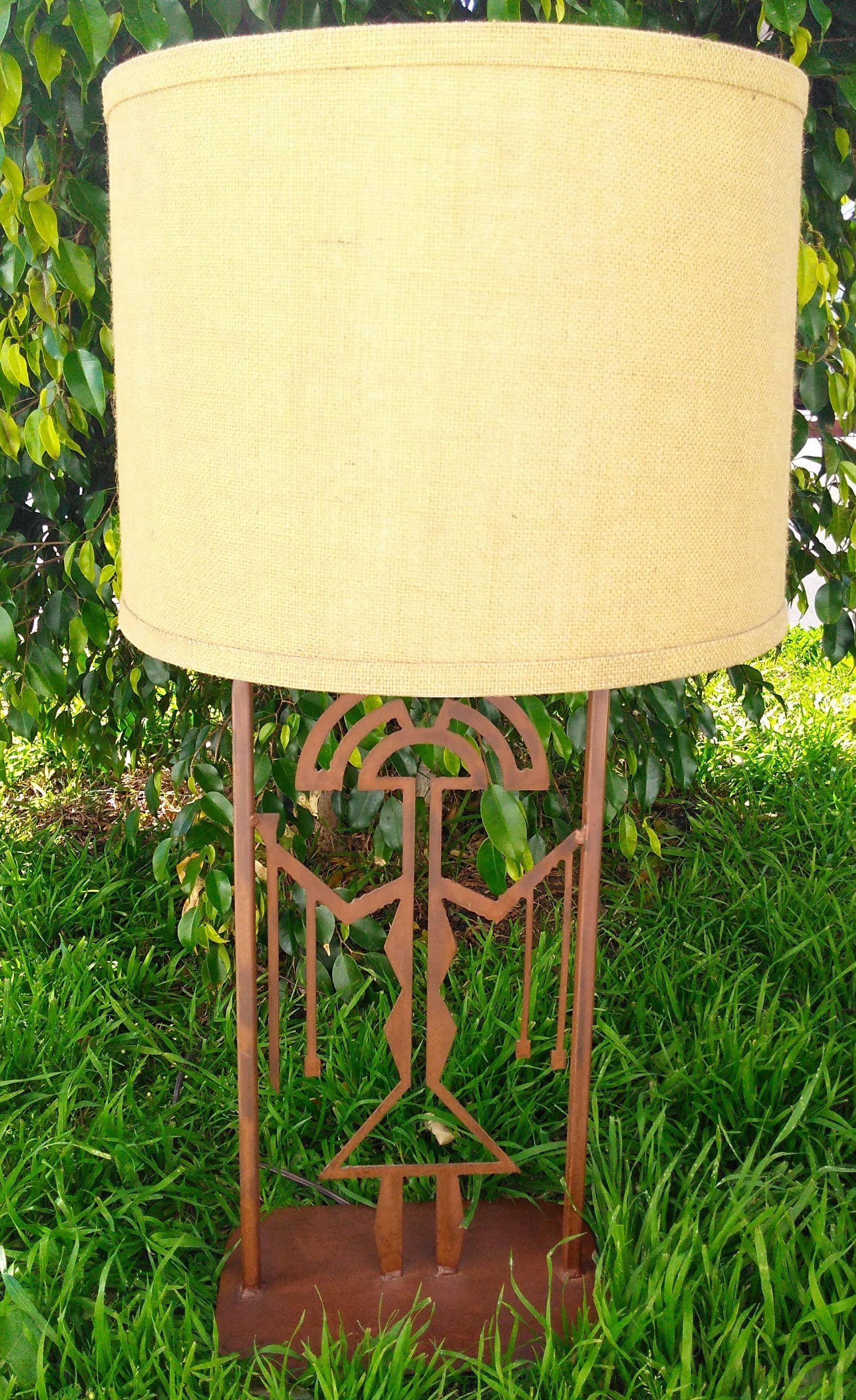 Rust Finished Metal Lamp with Native Figure Motif In Excellent Condition In Pasadena, CA