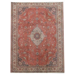 Tapis de salon oriental à fleurs rouille vintage fait à la main, tapis médaillon