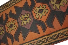 Rust Geometric Kilim Runner, Handmade Tribal Wool Flatweave, Boho Hallway Rug