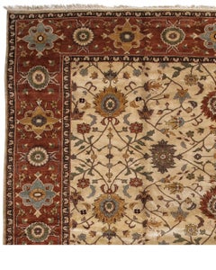 Rust, Gold and Beige Handmade Wool Distressed Oversize Size Turkish Oushak Rug