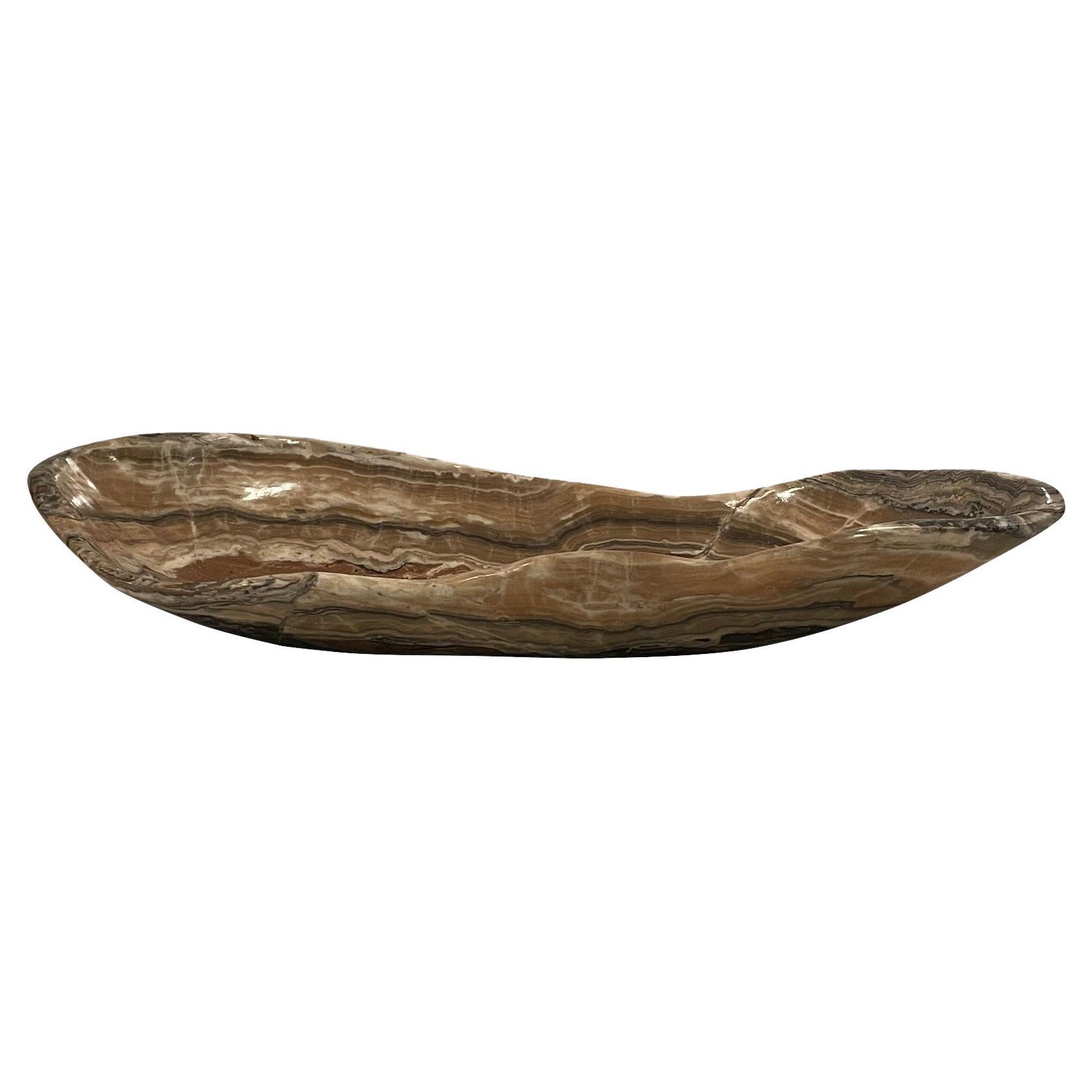 Rust, Grey And Beige Onyx Free Form Shape Bowl, Morocco, Contemporary