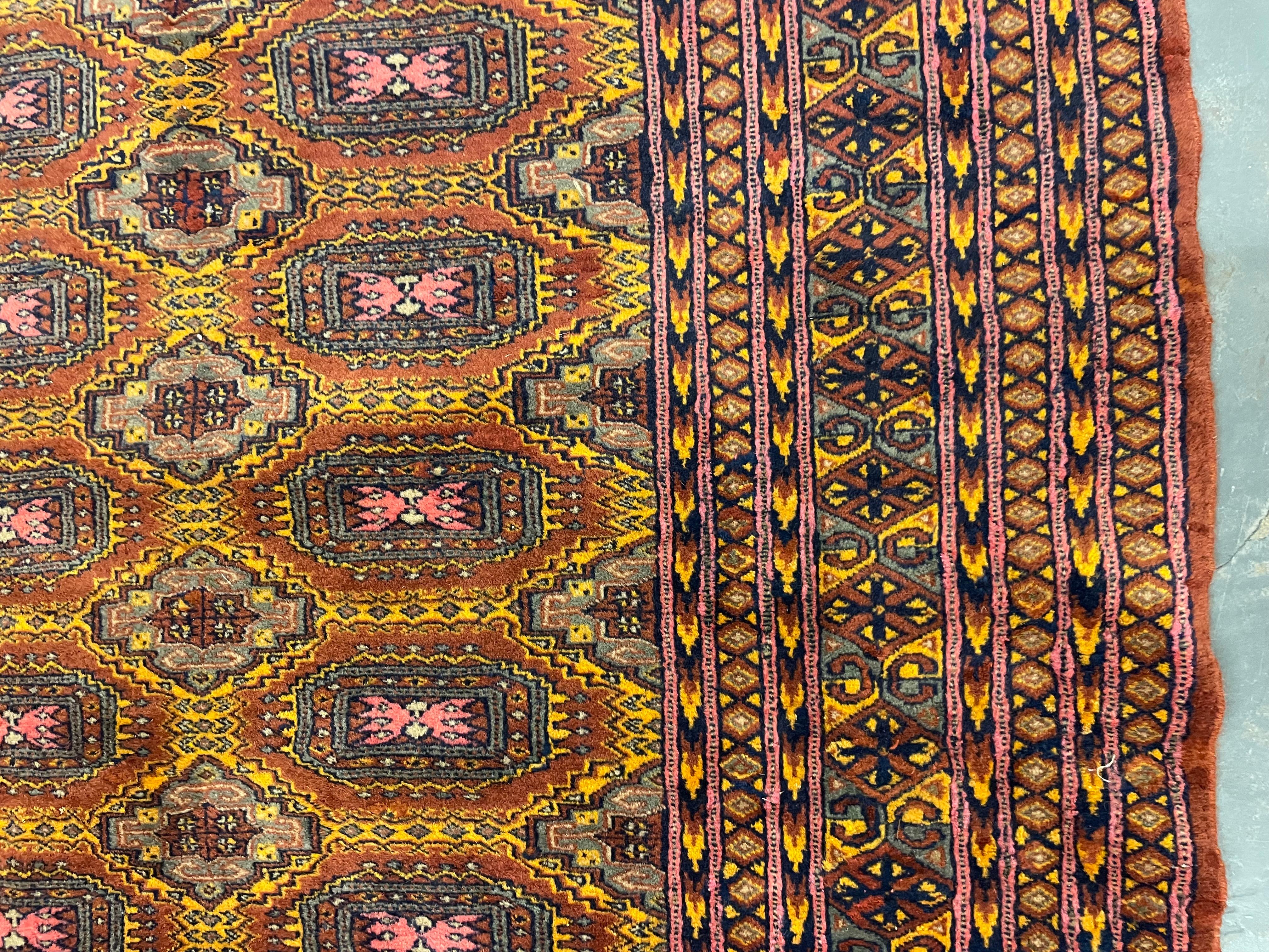 Rust Handmade Carpet Bokhara Area Rug, Wool Repeat Pattern Vintage Rugs Green For Sale 3