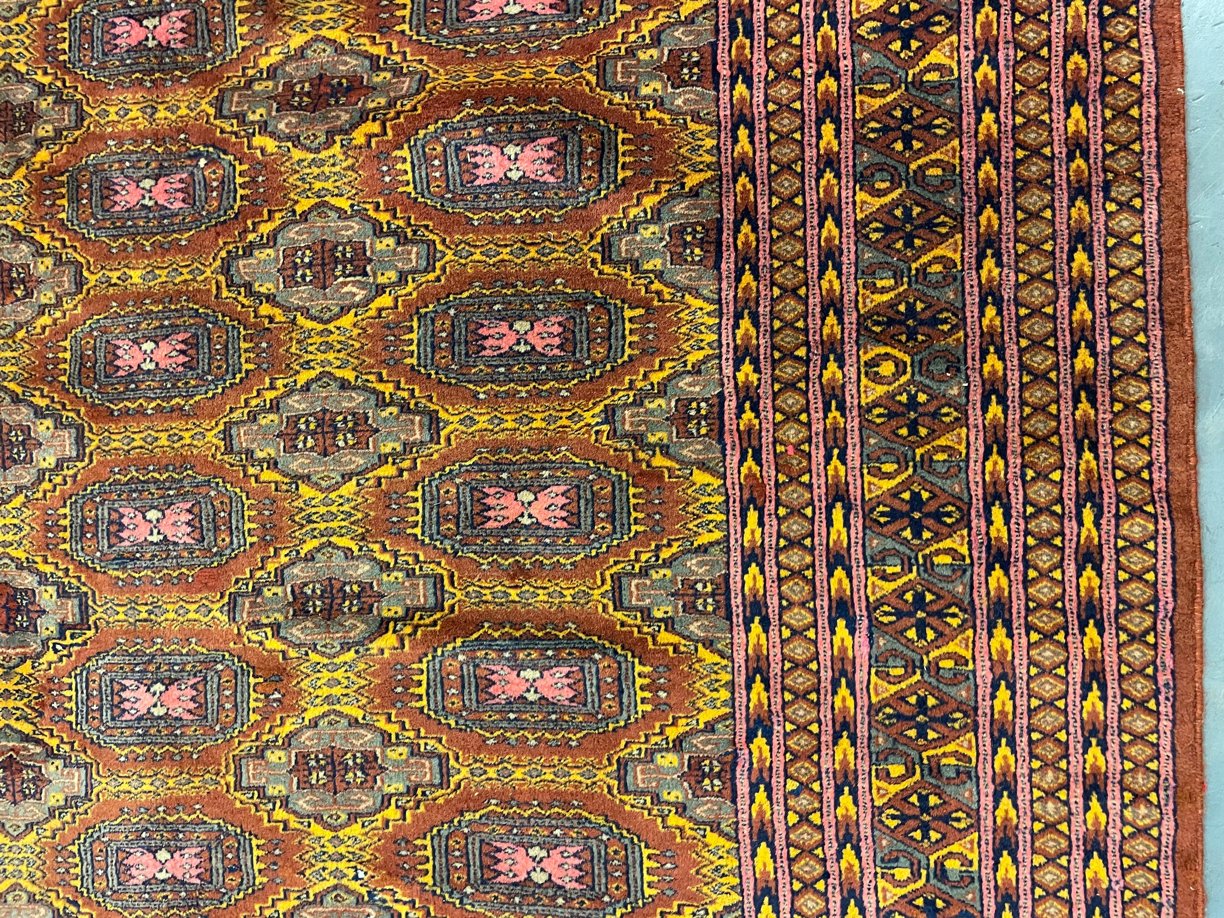 Rust Handmade Carpet Bokhara Area Rug, Wool Repeat Pattern Vintage Rugs Green For Sale 6