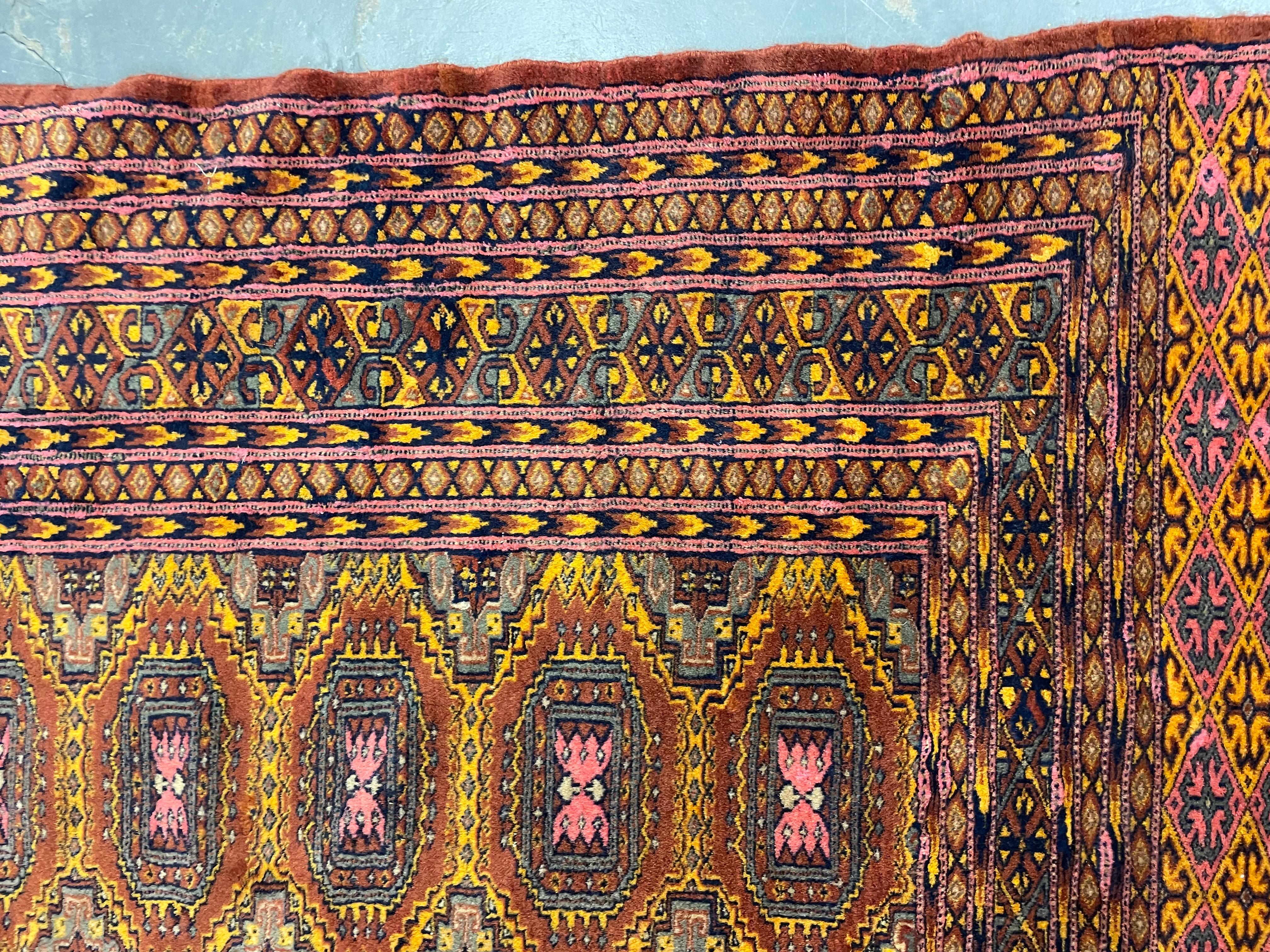 Rust Handmade Carpet Bokhara Area Rug, Wool Repeat Pattern Vintage Rugs Green For Sale 7