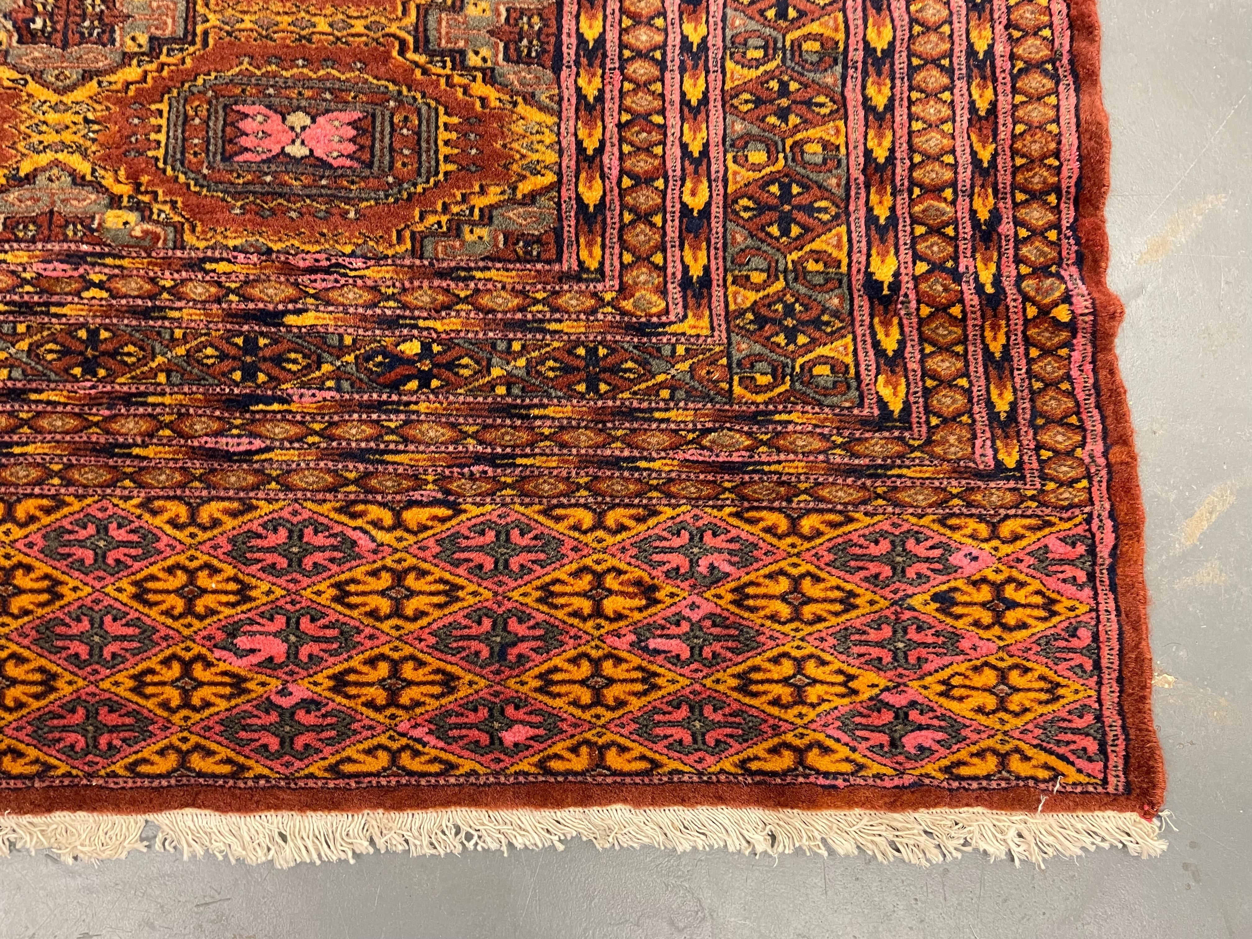 Rust Handmade Carpet Bokhara Area Rug, Wool Repeat Pattern Vintage Rugs Green For Sale 11