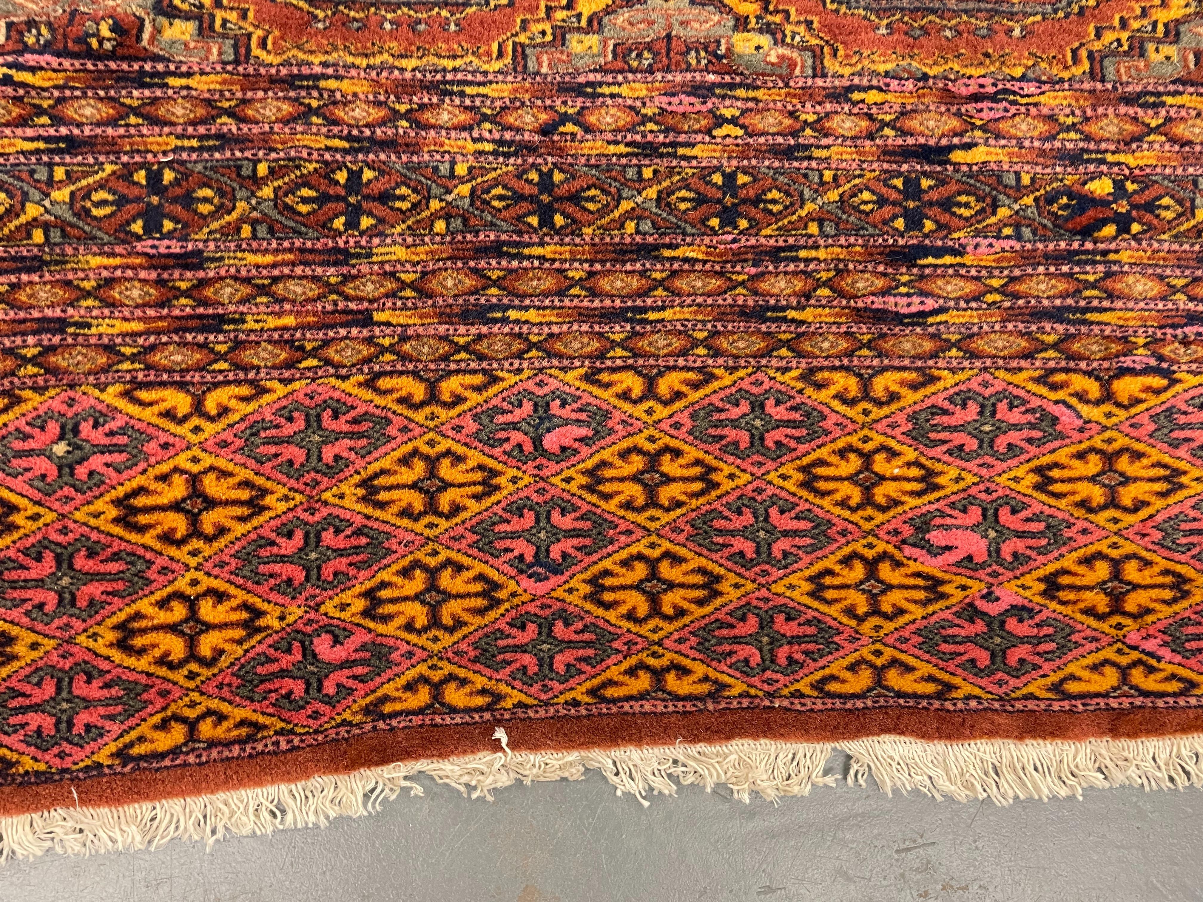Rust Handmade Carpet Bokhara Area Rug, Wool Repeat Pattern Vintage Rugs Green For Sale 12