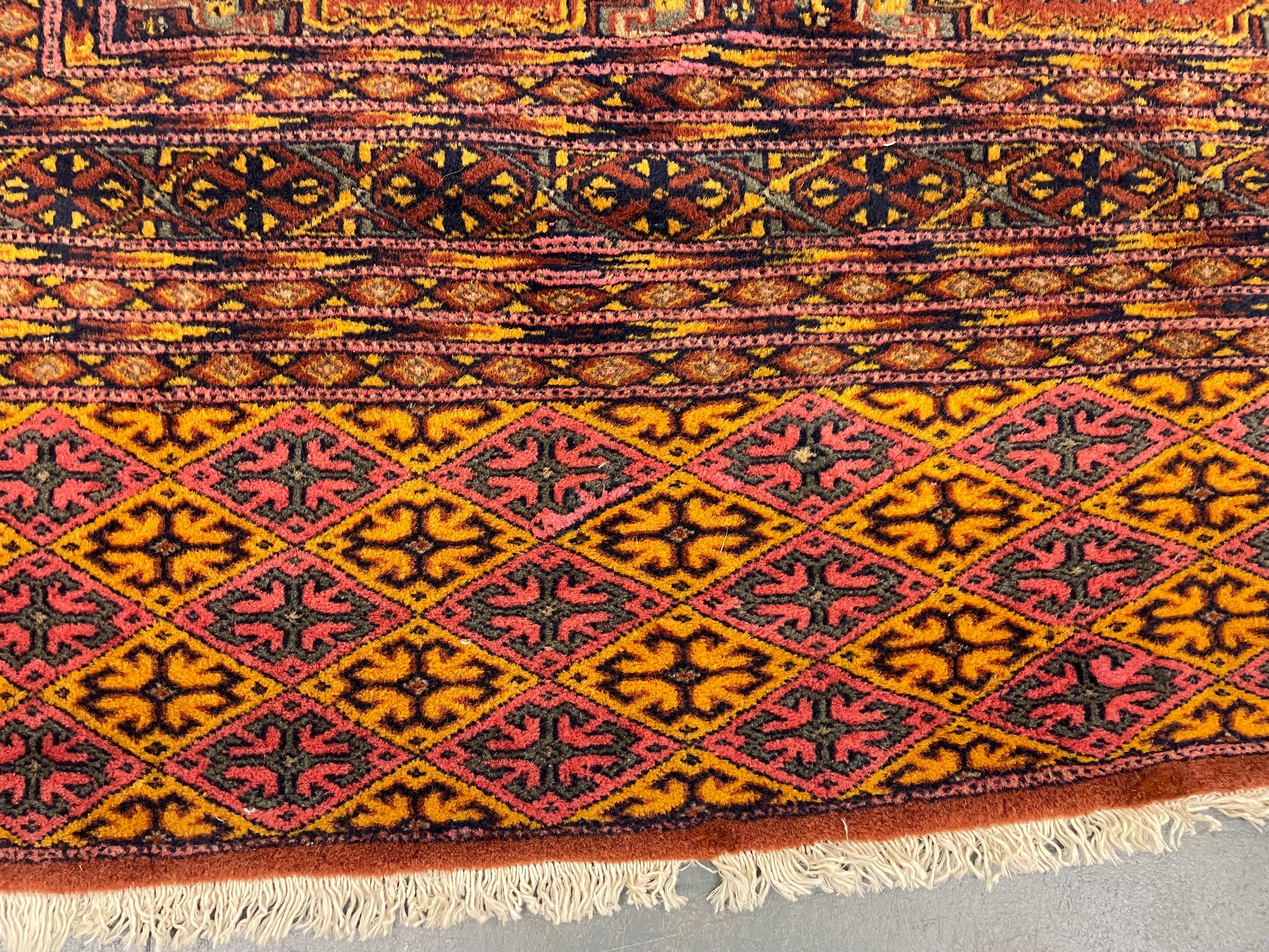 Rust Handmade Carpet Bokhara Area Rug, Wool Repeat Pattern Vintage Rugs Green For Sale 13