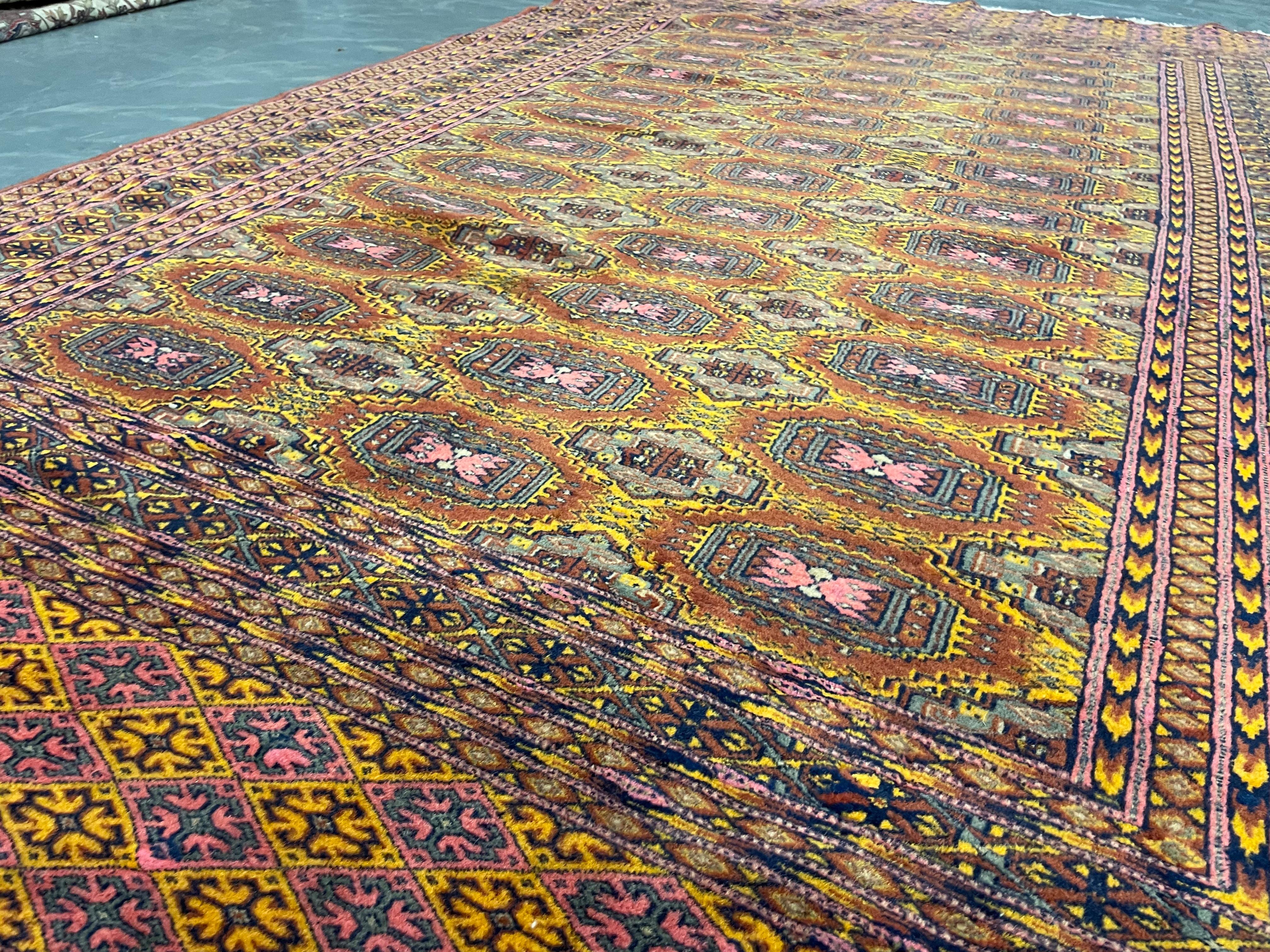 Tribal Rust Handmade Carpet Bokhara Area Rug, Wool Repeat Pattern Vintage Rugs Green For Sale