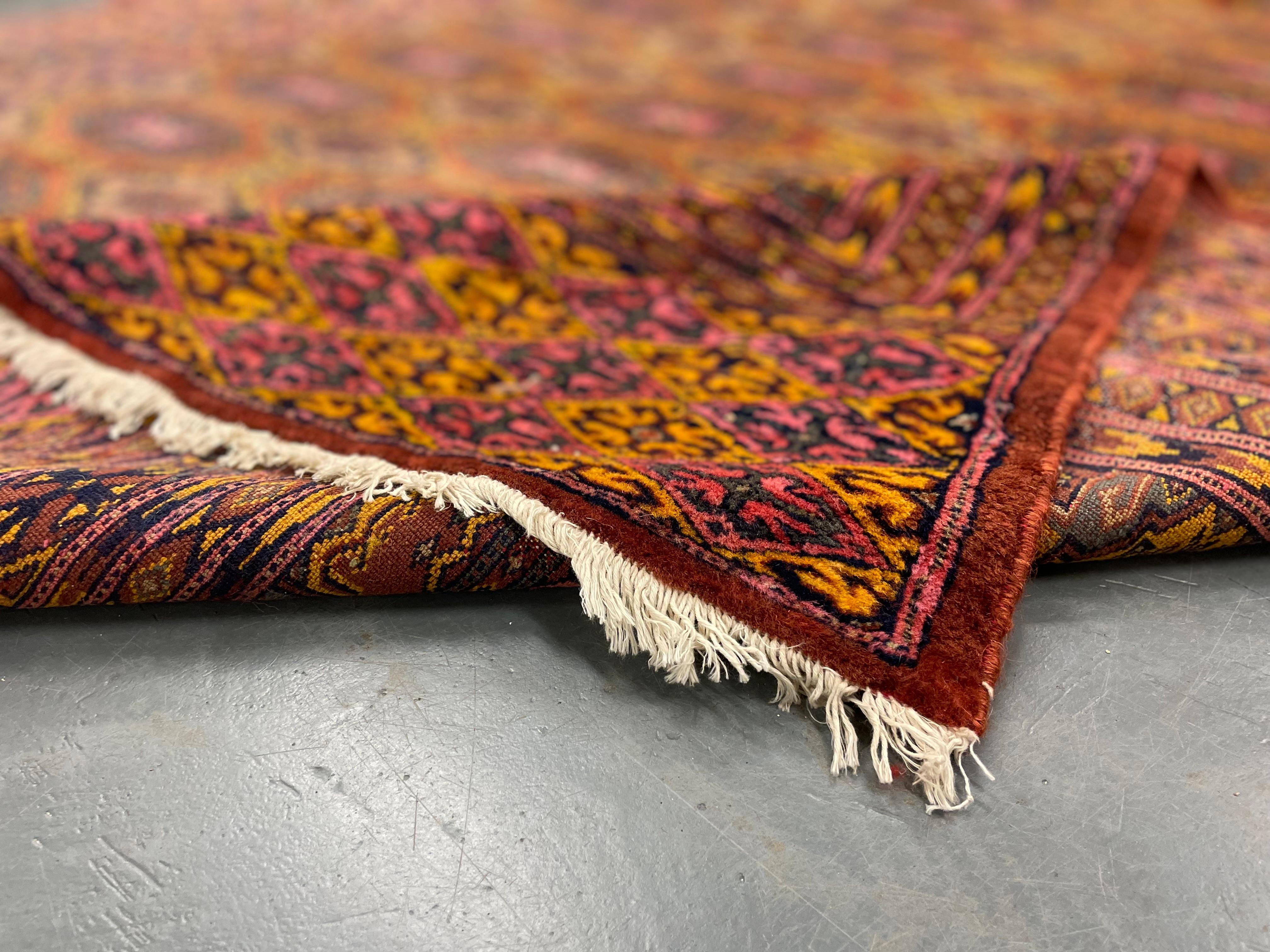 Vegetable Dyed Rust Handmade Carpet Bokhara Area Rug, Wool Repeat Pattern Vintage Rugs Green For Sale