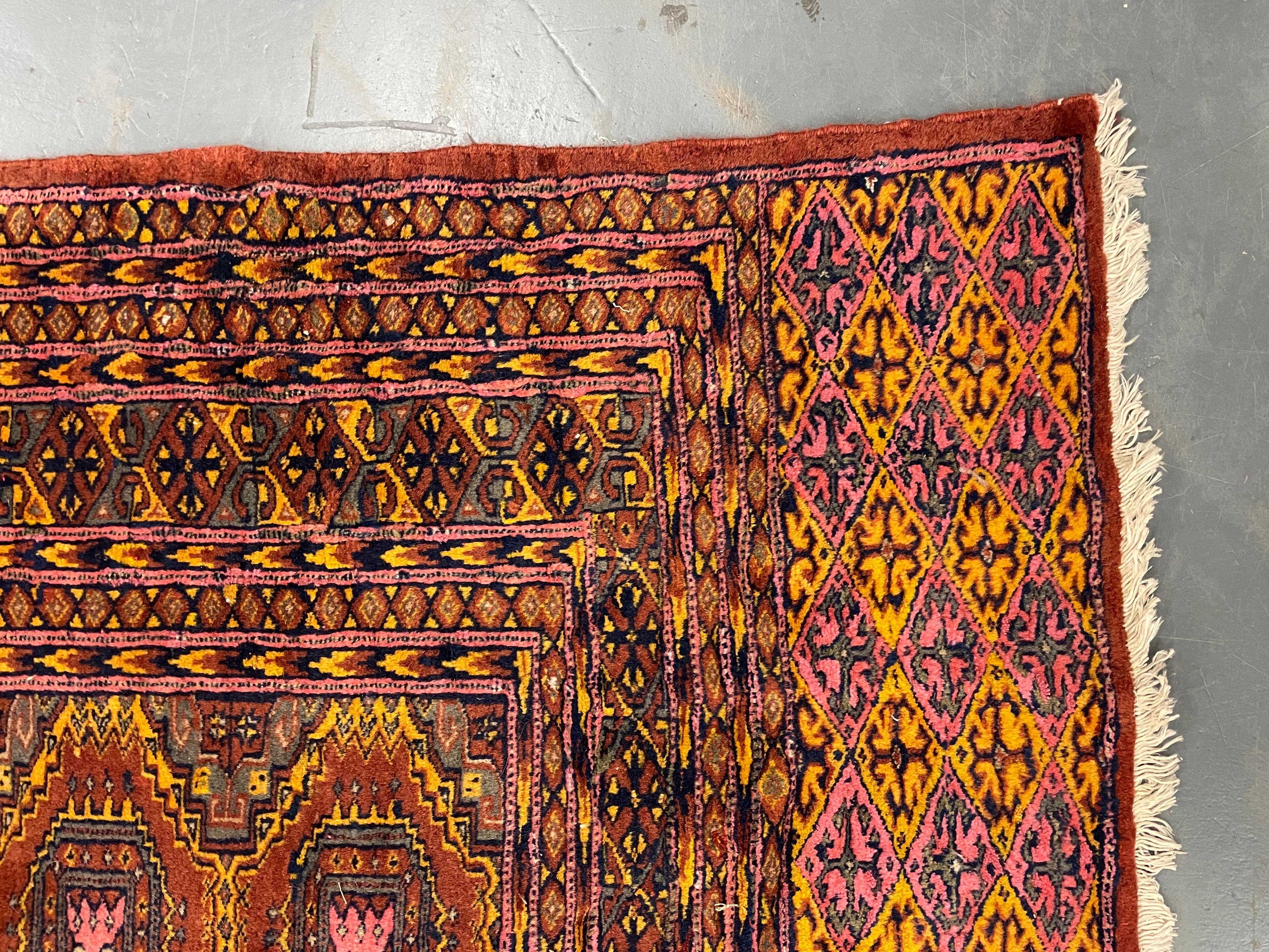 Mid-20th Century Rust Handmade Carpet Bokhara Area Rug, Wool Repeat Pattern Vintage Rugs Green For Sale