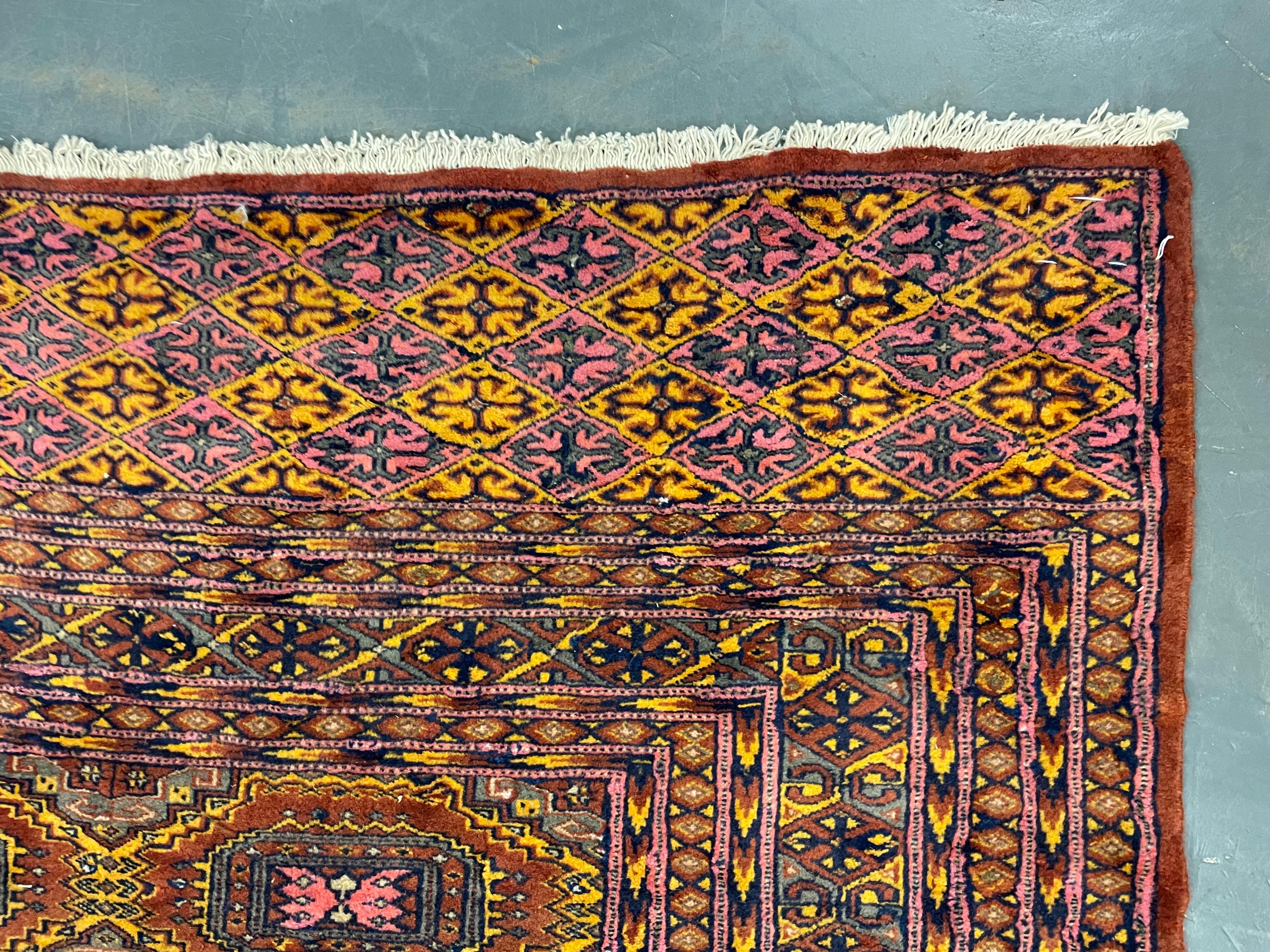 Rust Handmade Carpet Bokhara Area Rug, Wool Repeat Pattern Vintage Rugs Green For Sale 2