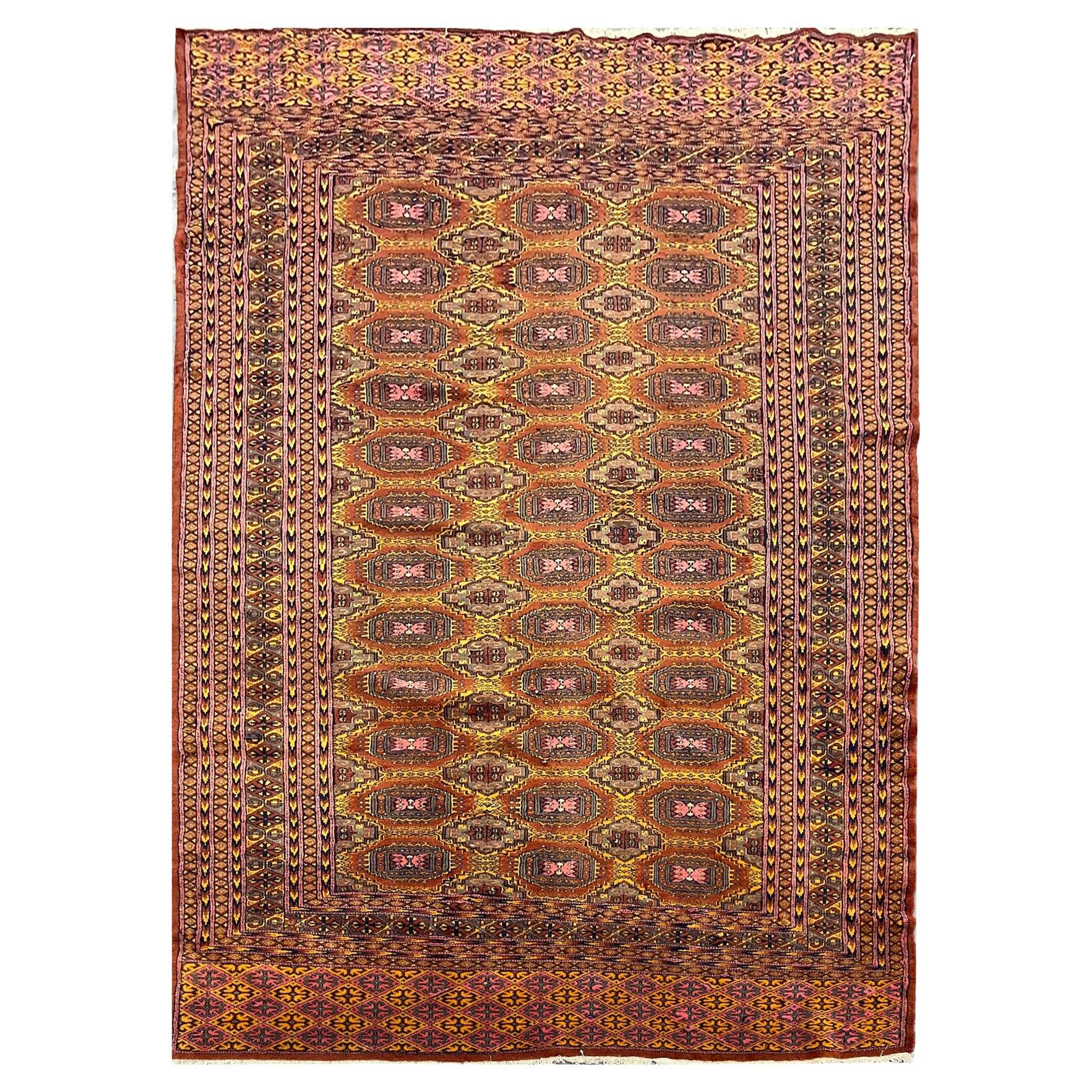 Rust Handmade Carpet Bokhara Area Rug, Wool Repeat Pattern Vintage Rugs Green