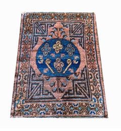 Rust Handmade Carpet Kohtan Rug, Oriental Chinese Blue Wool Rug
