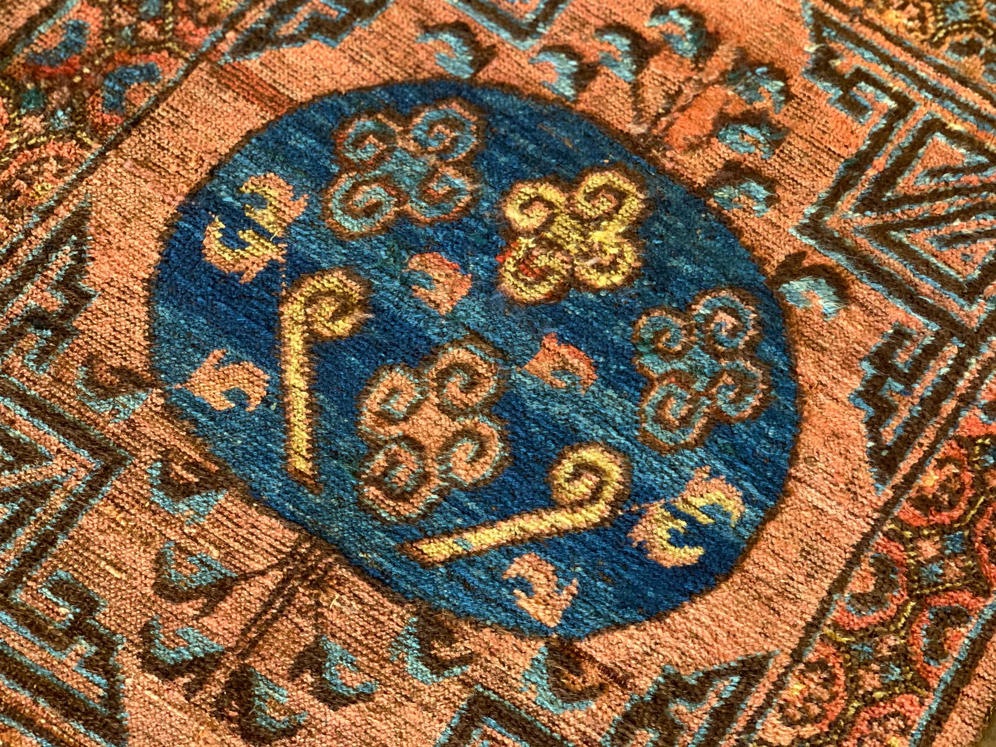 Chinois Rust Handmade Carpet Kohtan Rug, Oriental Chinese Blue Wool Rug (tapis chinois en laine bleue) en vente