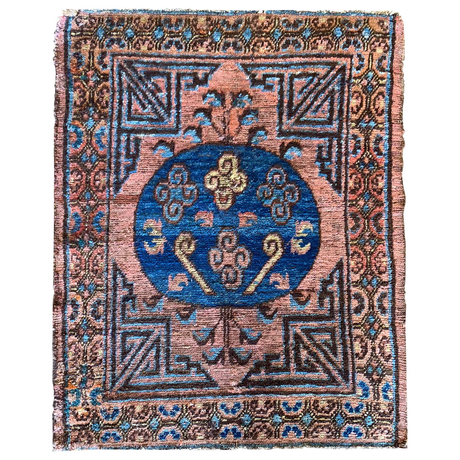 Rust Handmade Carpet Kohtan Rug, Oriental Chinese Blue Wool Rug