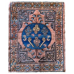 Used Rust Handmade Carpet Kohtan Rug, Oriental Chinese Blue Wool Rug