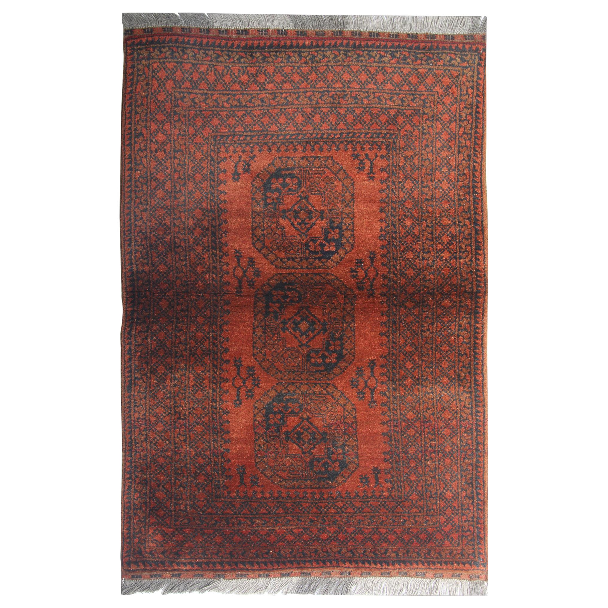 Rust Handmade Carpet Orange Afghan Area Rug, Oriental Wool Vintage Rugs For Sale