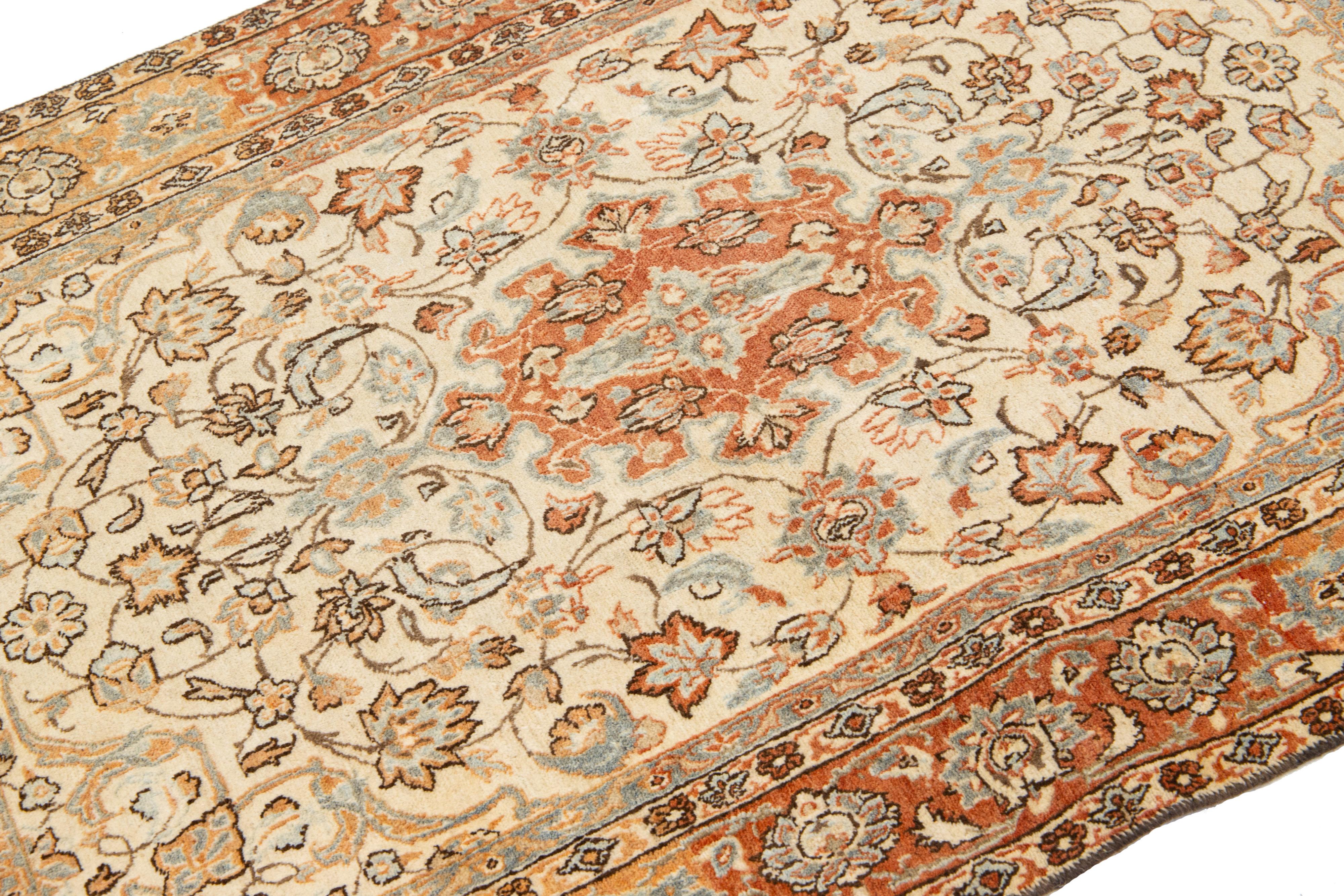 Islamic Rust Handmade Persian Mahal Wool Rug Featuring an Allover Floral Pattern  For Sale