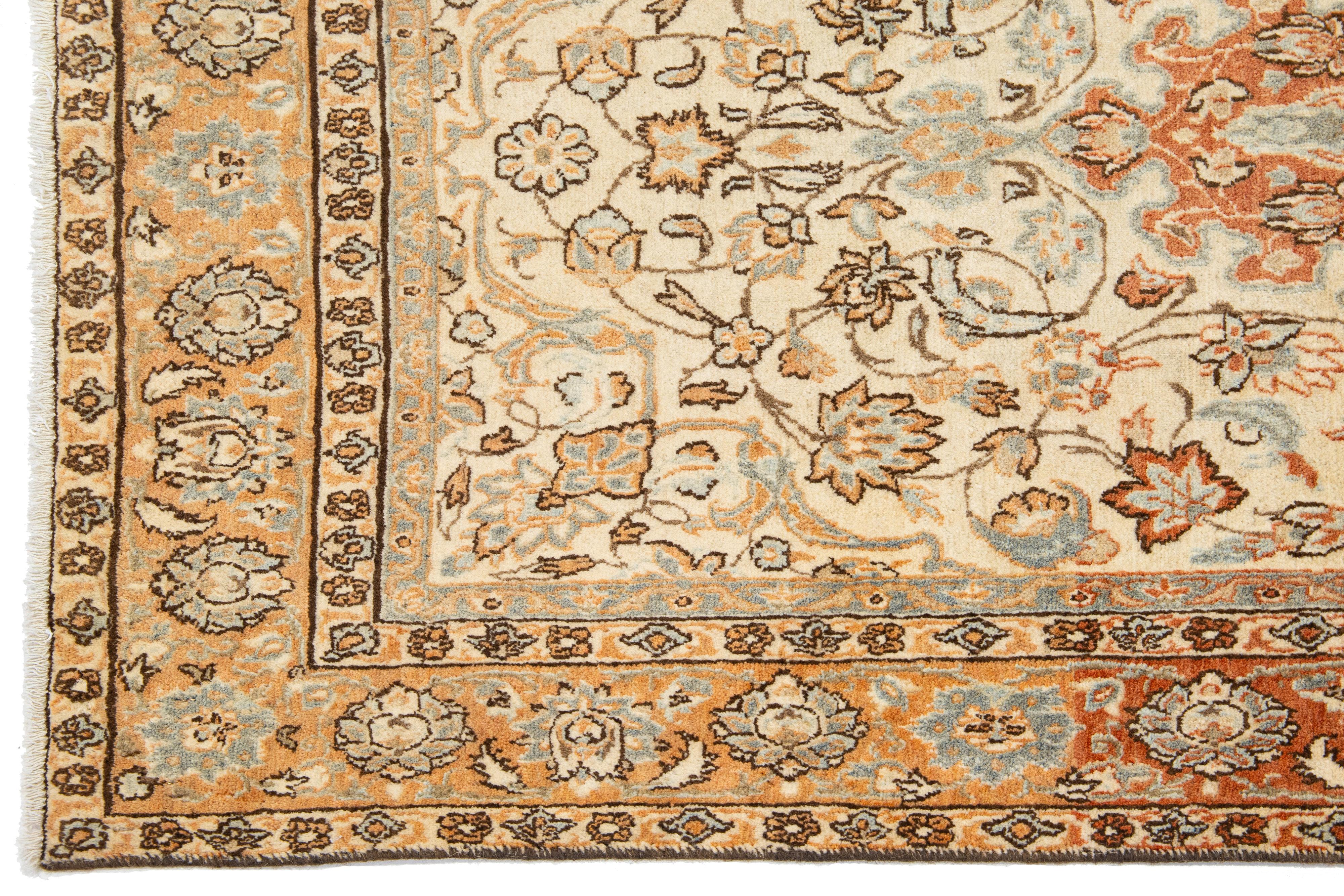 Rostiger handgefertigter persischer Mahal-Wollteppich mit floralem Allover-Muster  (Handgeknüpft) im Angebot