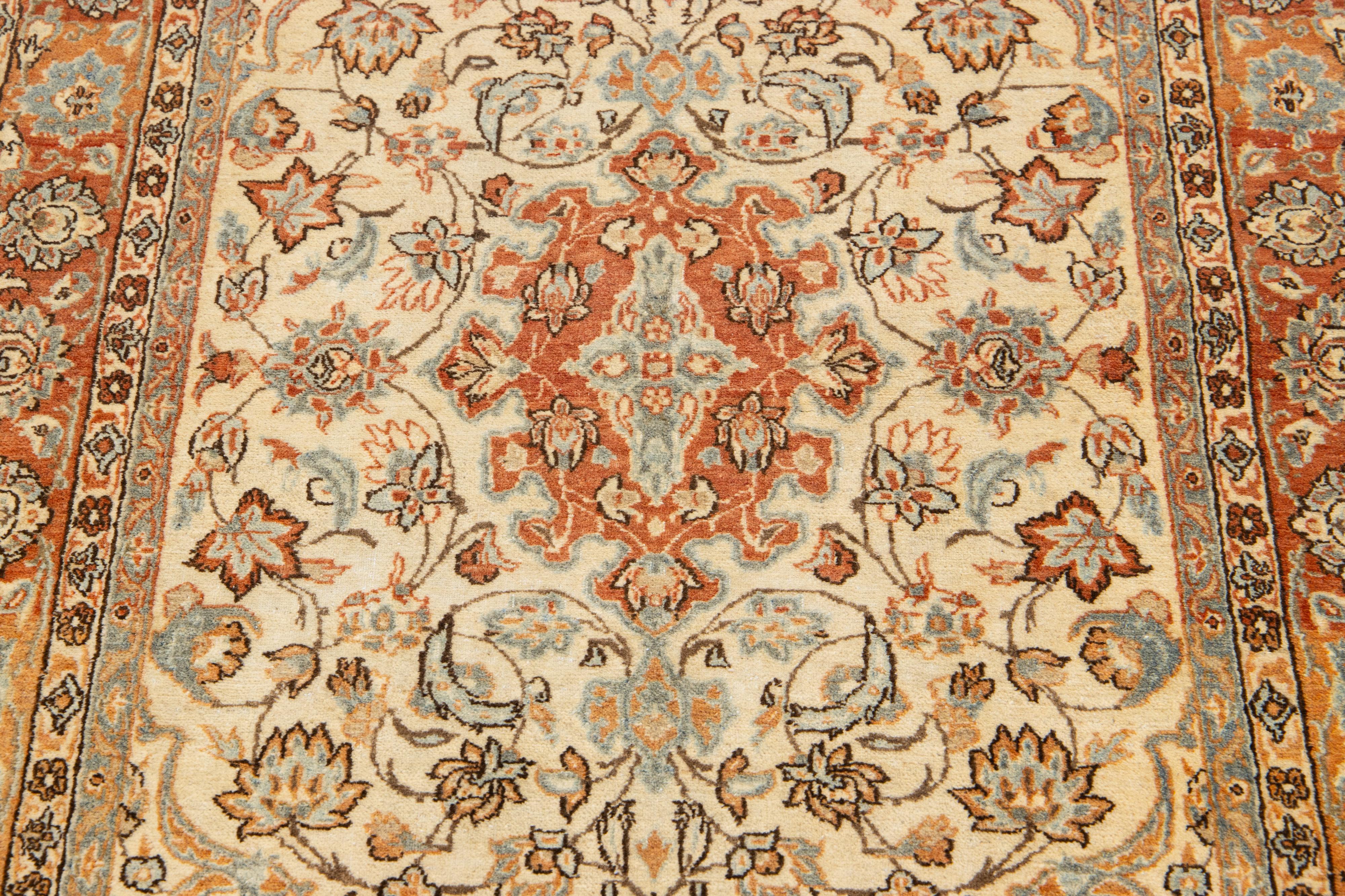 20th Century Rust Handmade Persian Mahal Wool Rug Featuring an Allover Floral Pattern  For Sale