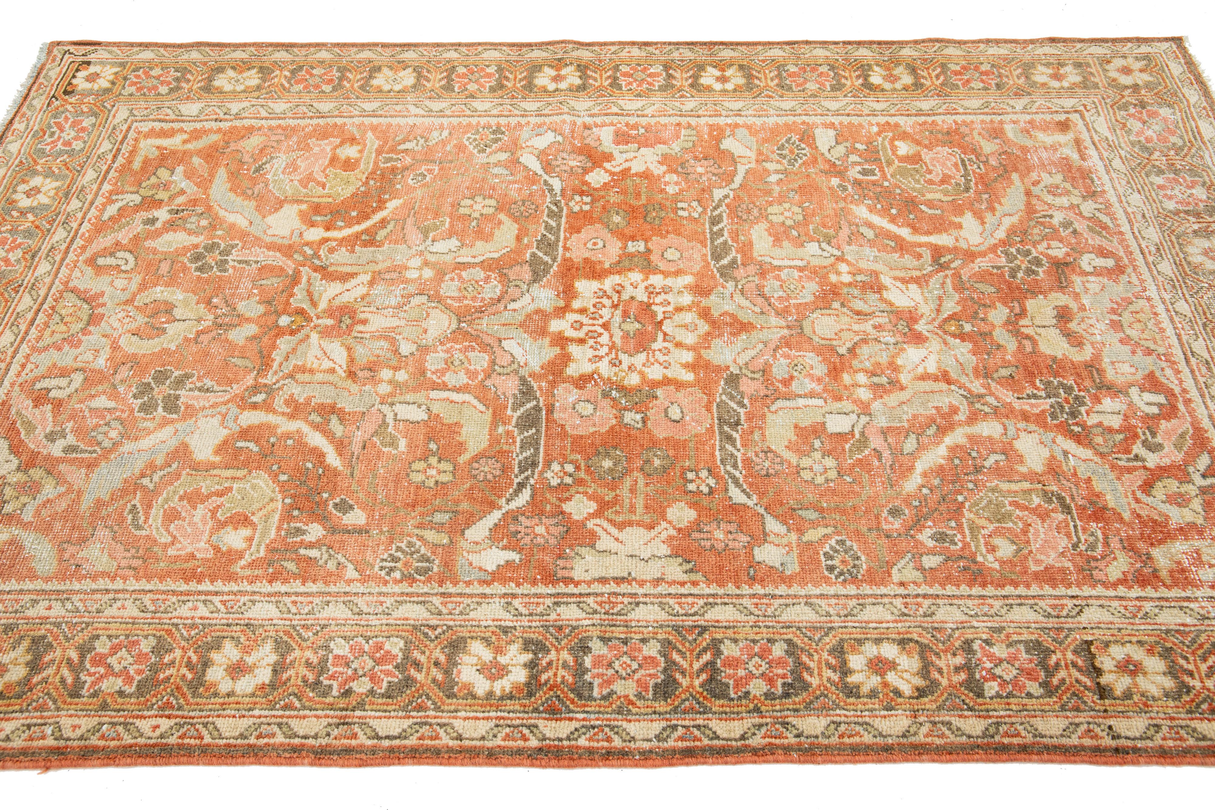 Hand-Knotted Rust Handmade Persian Mahal Wool Rug Featuring an Allover Pattern For Sale