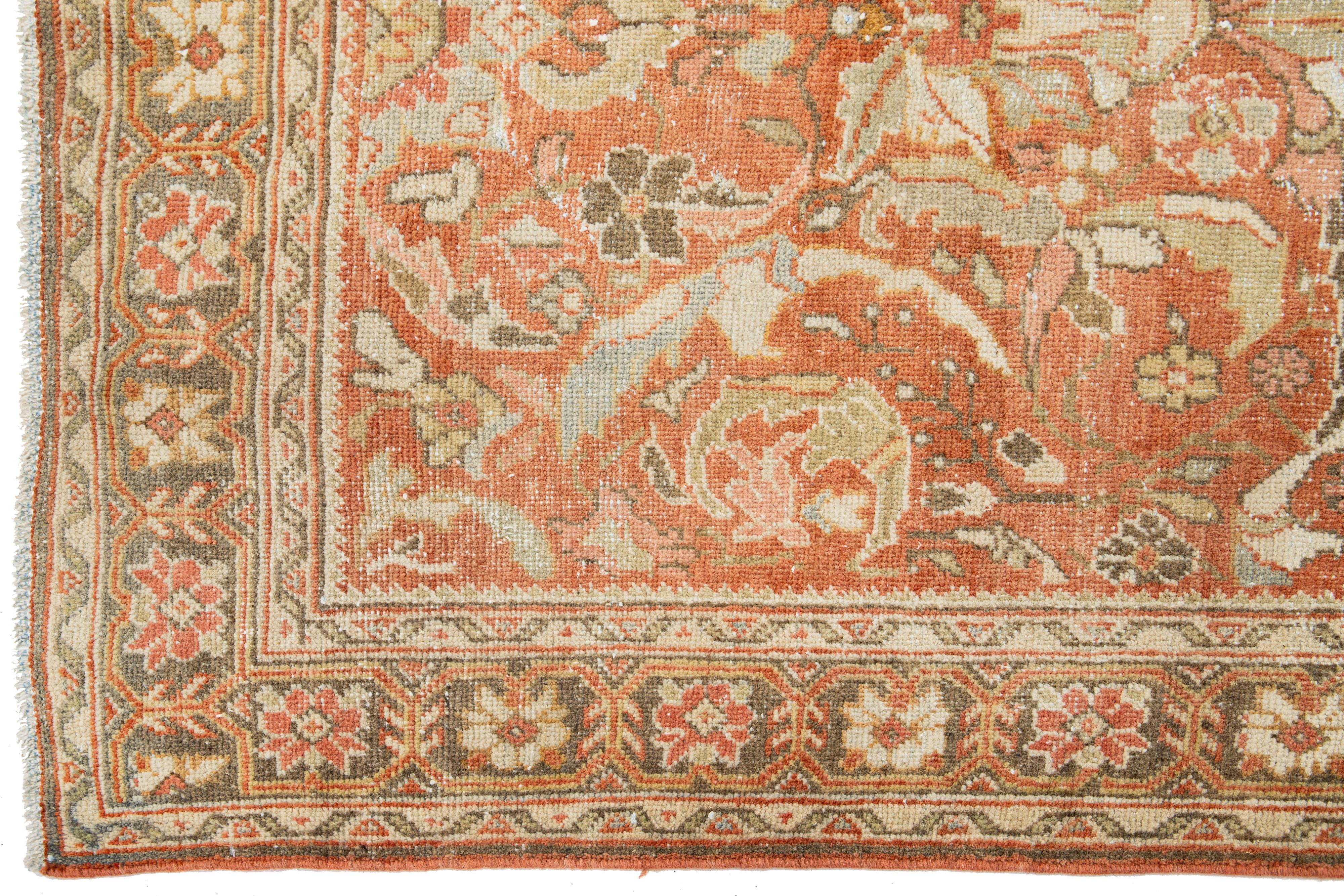 Rust Handmade Persian Mahal Wool Rug Featuring an Allover Pattern In Good Condition For Sale In Norwalk, CT