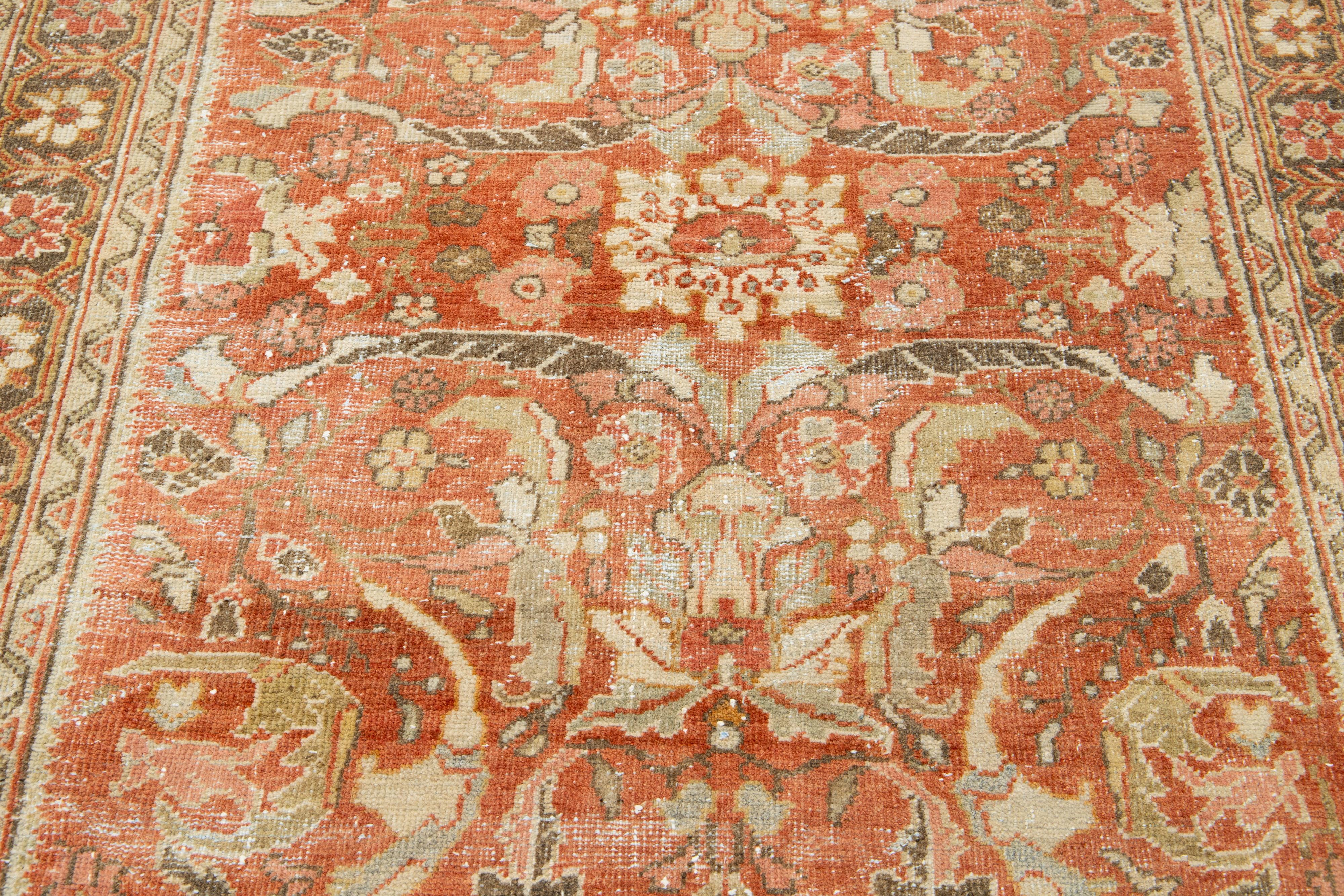 20th Century Rust Handmade Persian Mahal Wool Rug Featuring an Allover Pattern For Sale