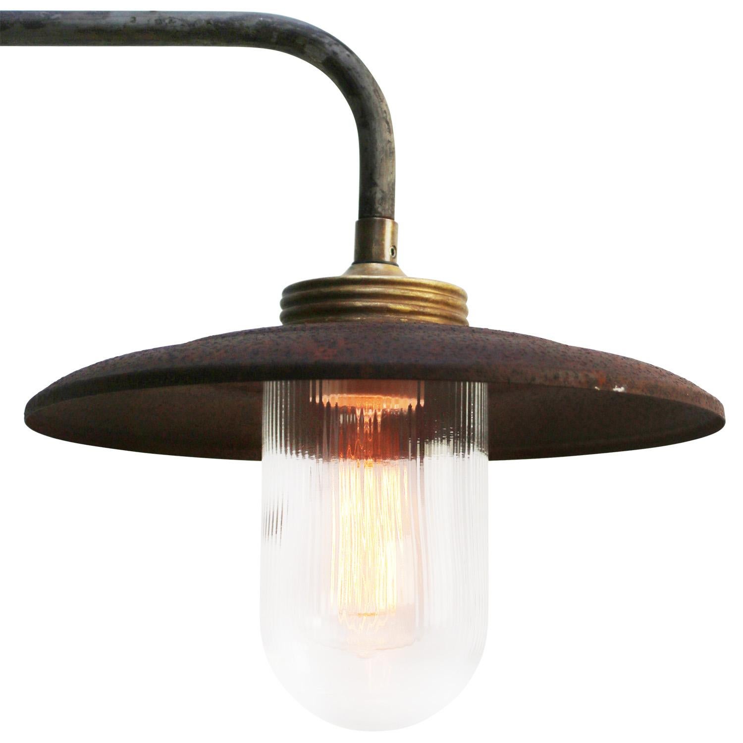 Rust Iron Vintage Industrial Brass Clear Striped Glass Sconces Wall Lights (Ungarisch) im Angebot