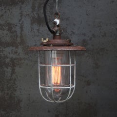 Lampada a sospensione in ferro ruggine, vetro trasparente industriale vintage di Industria Rotterdam