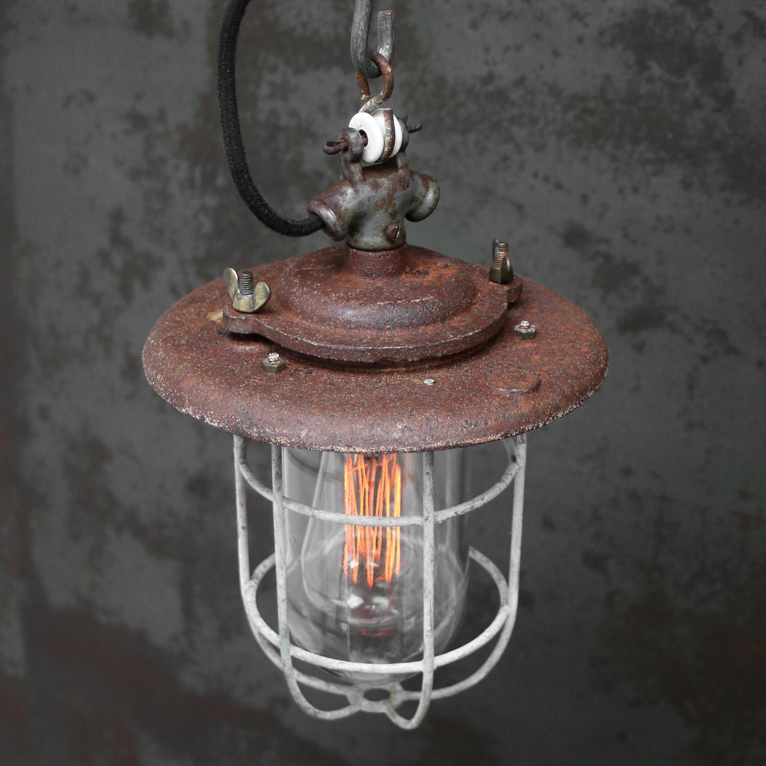 Dutch Rust Iron Vintage Industrial Clear Glass Pendant Light by Industria Rotterdam
