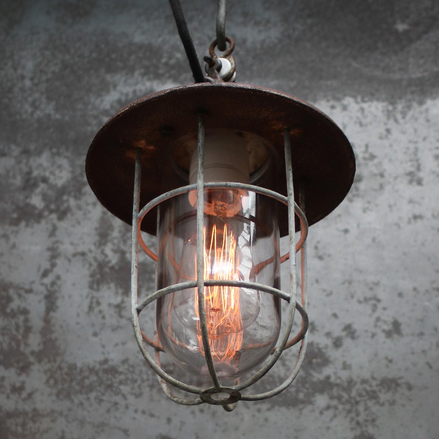 Rust Iron Vintage Industrial Clear Glass Pendant Light by Industria Rotterdam In Good Condition In Amsterdam, NL