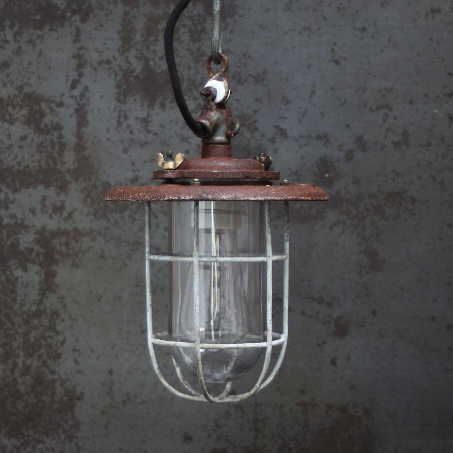 20th Century Rust Iron Vintage Industrial Clear Glass Pendant Light by Industria Rotterdam