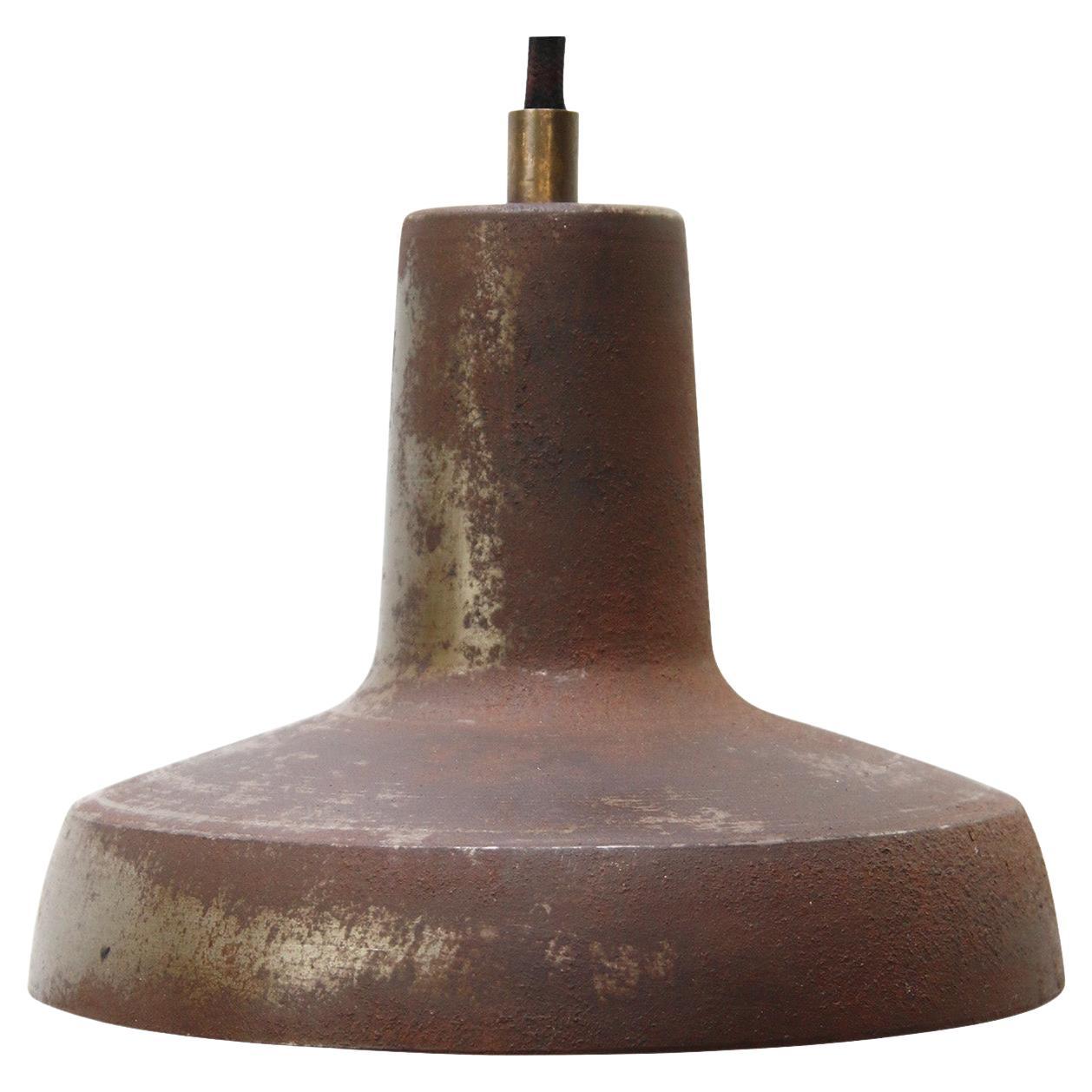 Rust Iron Vintage Industrial Factory Pendant Lights For Sale