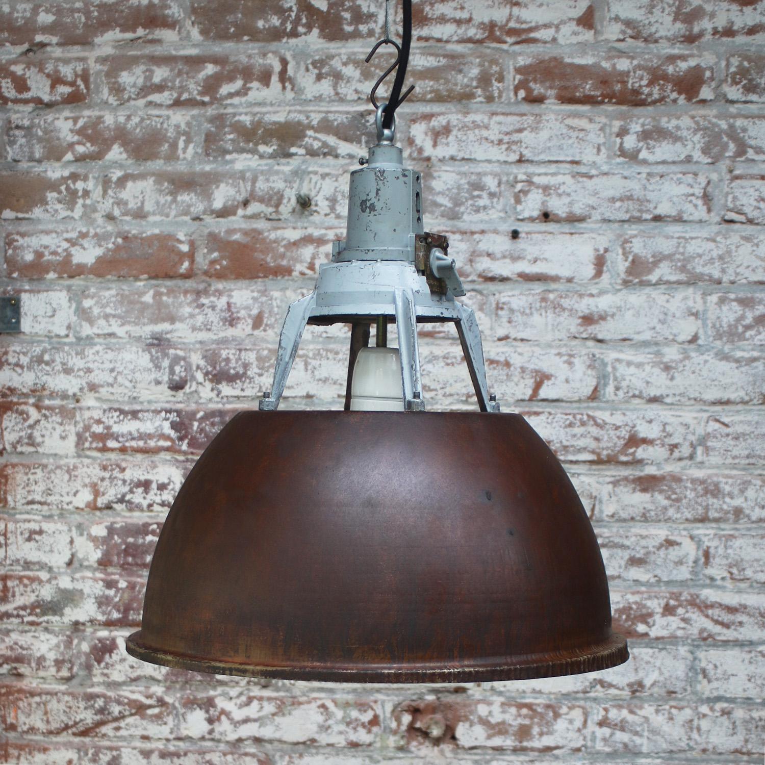 Cast Rust Iron Vintage Industrial Pendant Lights For Sale