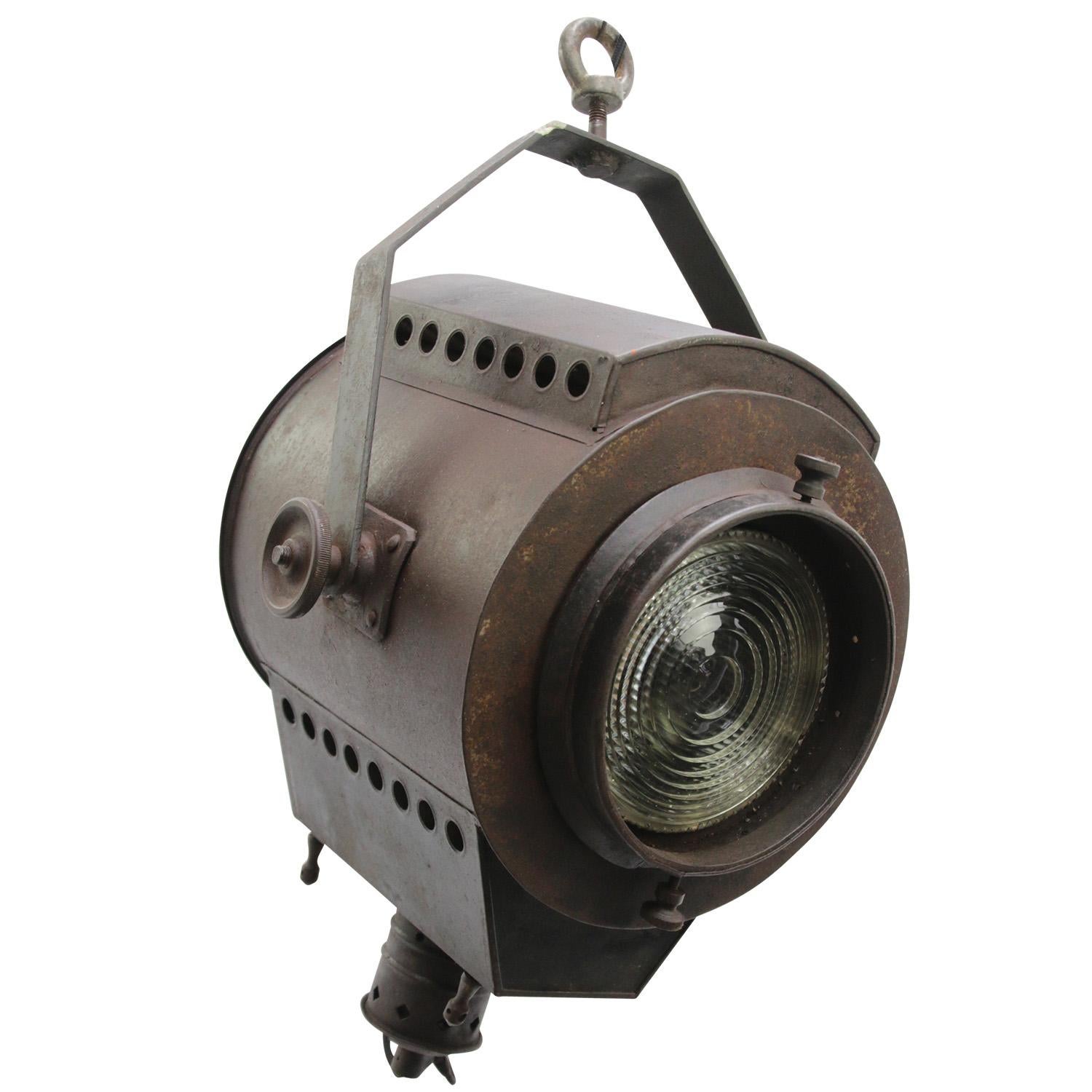 Large rust iron film spot
Iron, wood and clear glass Fresnel Lens

E27/E26

Weight: 9.60 kg / 21.2 lb

Priced per individual item. All lamps have been made suitable by international standards for incandescent light bulbs, energy-efficient and