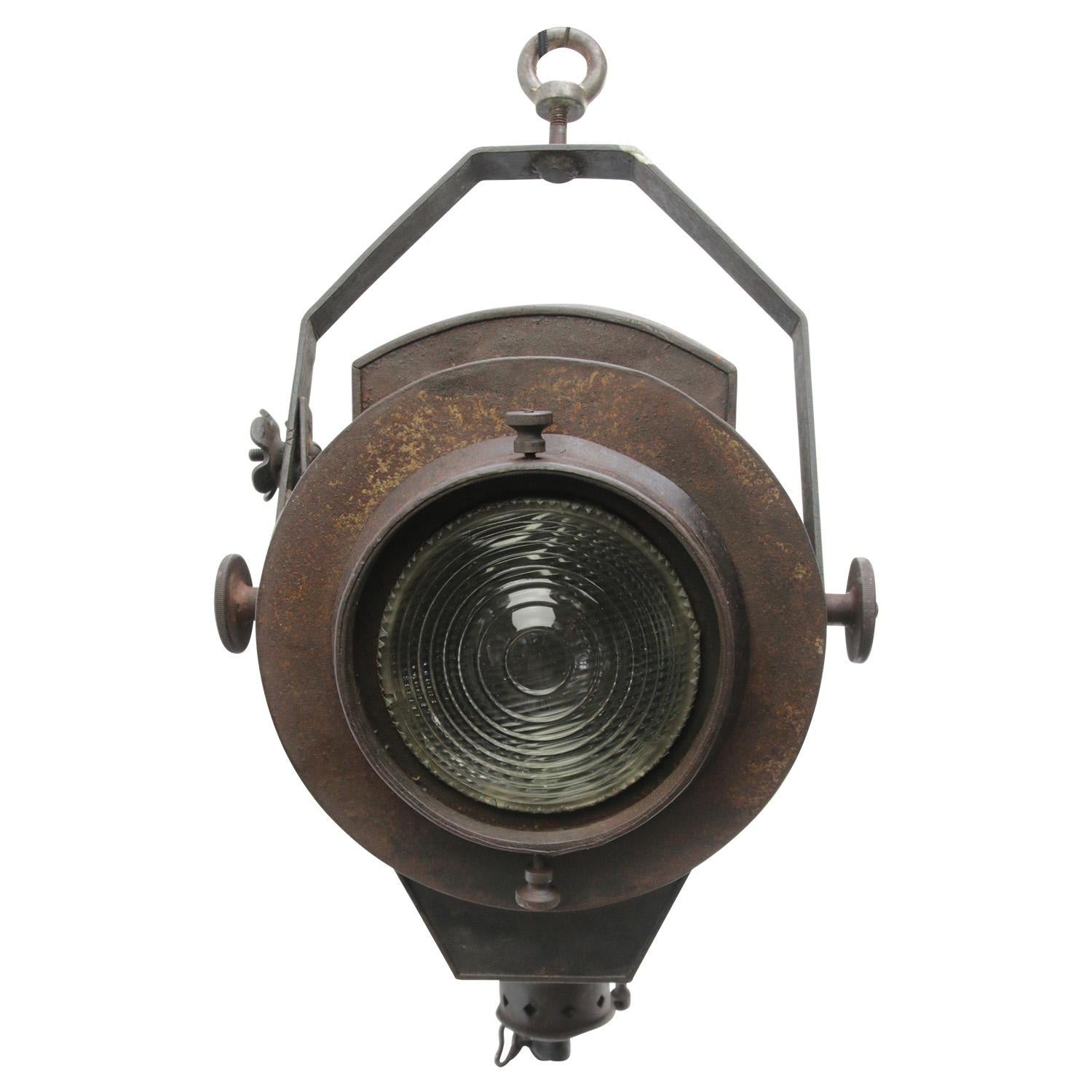 German Rust Metal Vintage Industrial Theater Pendant Spot Light For Sale