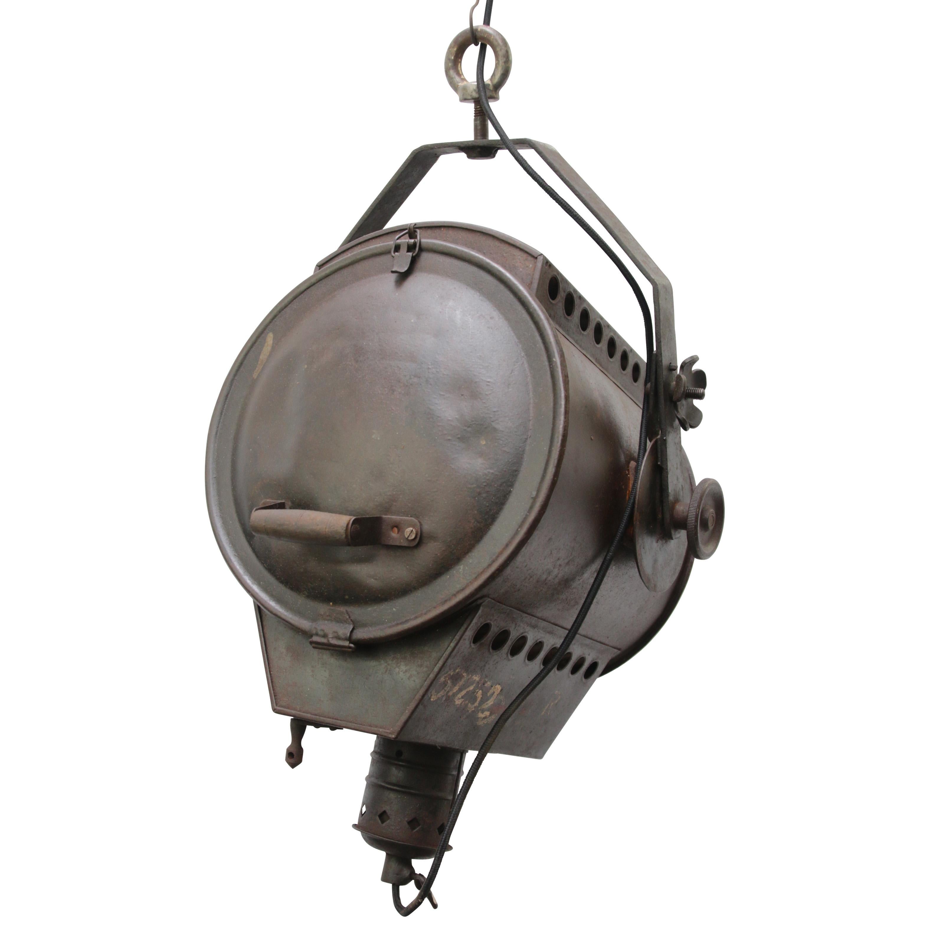 Glass Rust Metal Vintage Industrial Theater Pendant Spot Light For Sale