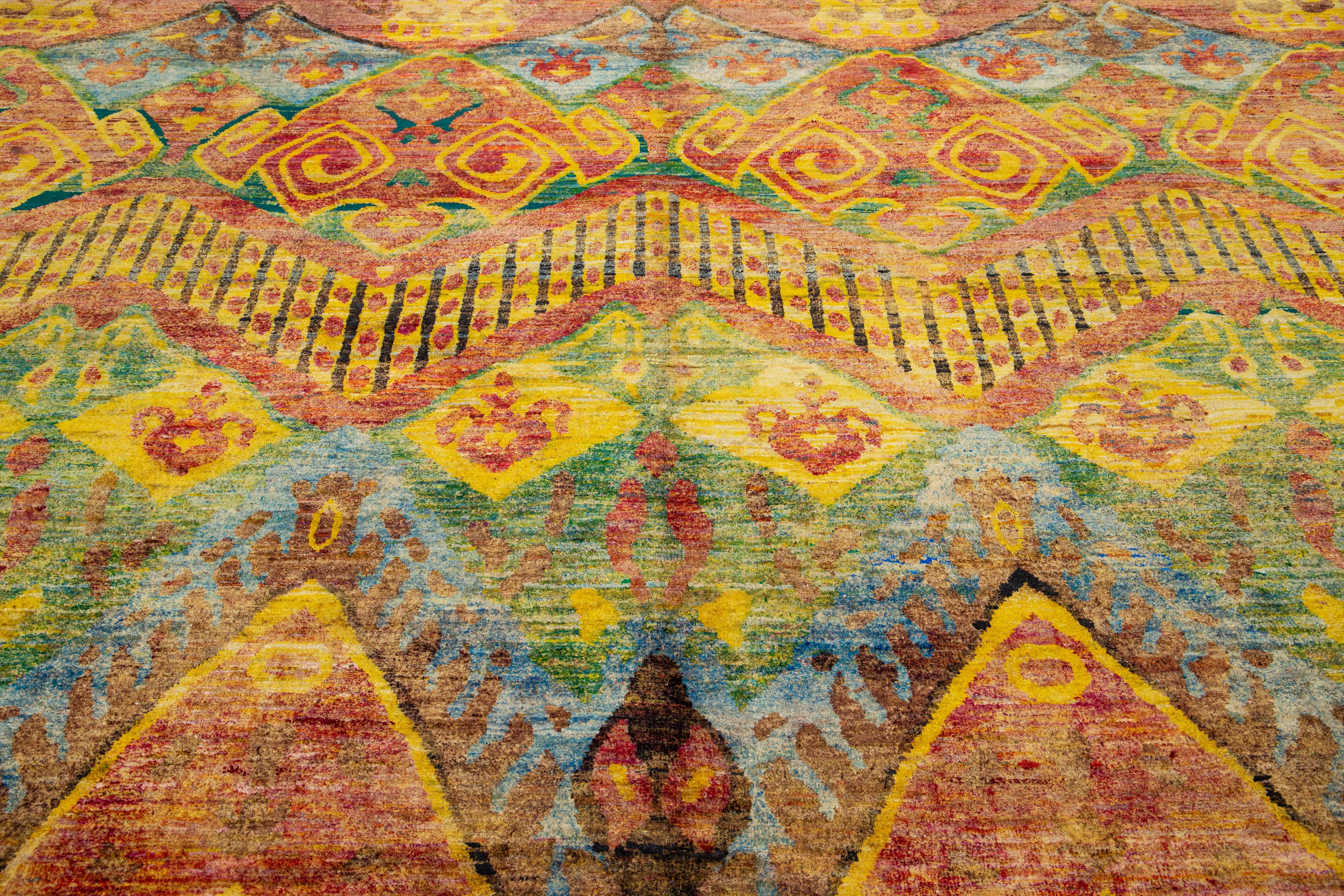 Moderner Rost-Teppich aus Wolle und Seide im Bidjar-Stil, handgefertigt mit geometrischem Muster im Angebot 4