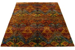 Rust Modern Bidjar Style Wool & Silk Rug Handmade Geometric Pattern