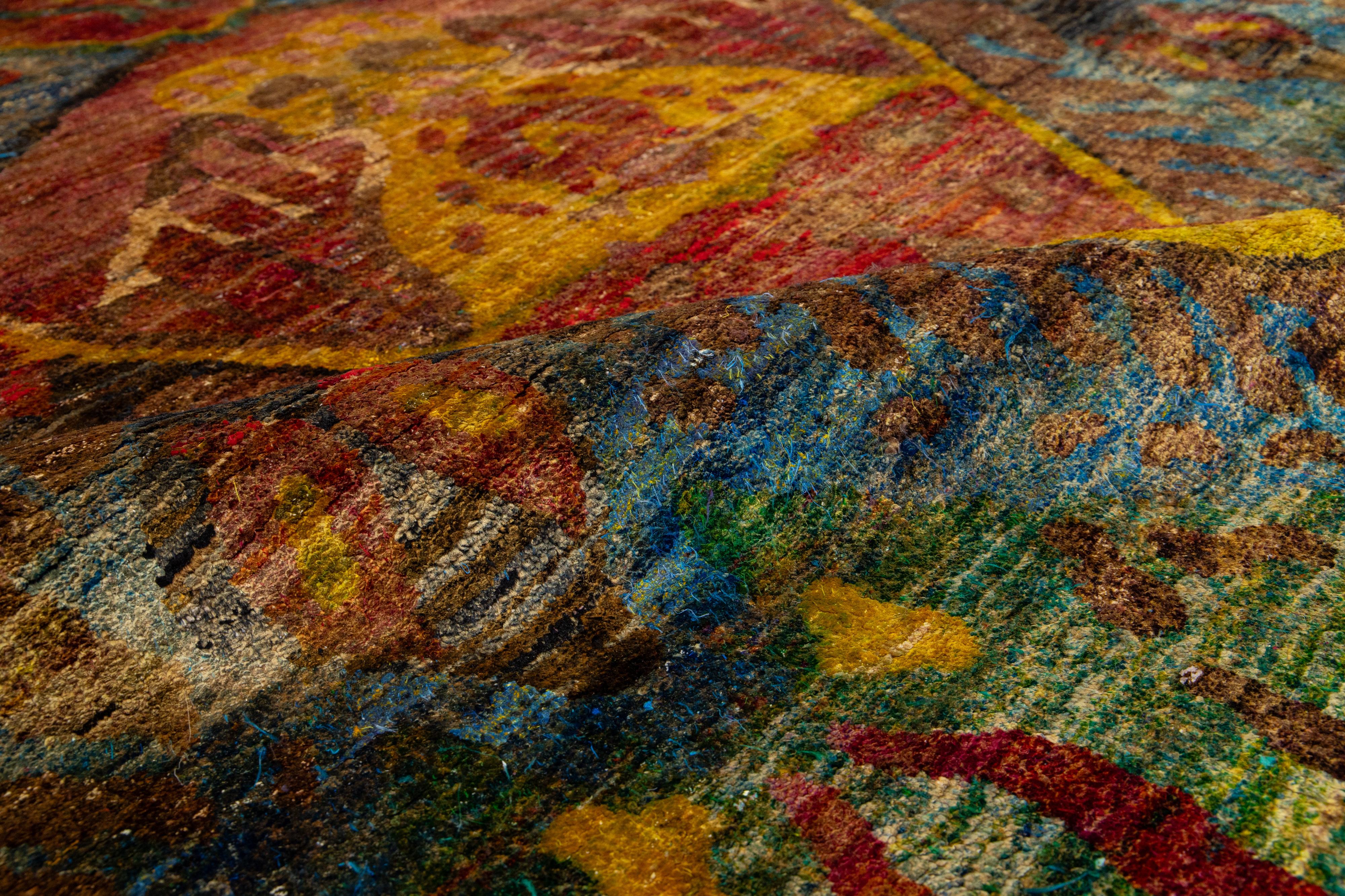 Moderner Rost-Teppich aus Wolle und Seide im Bidjar-Stil, handgefertigt mit geometrischem Muster im Angebot 2