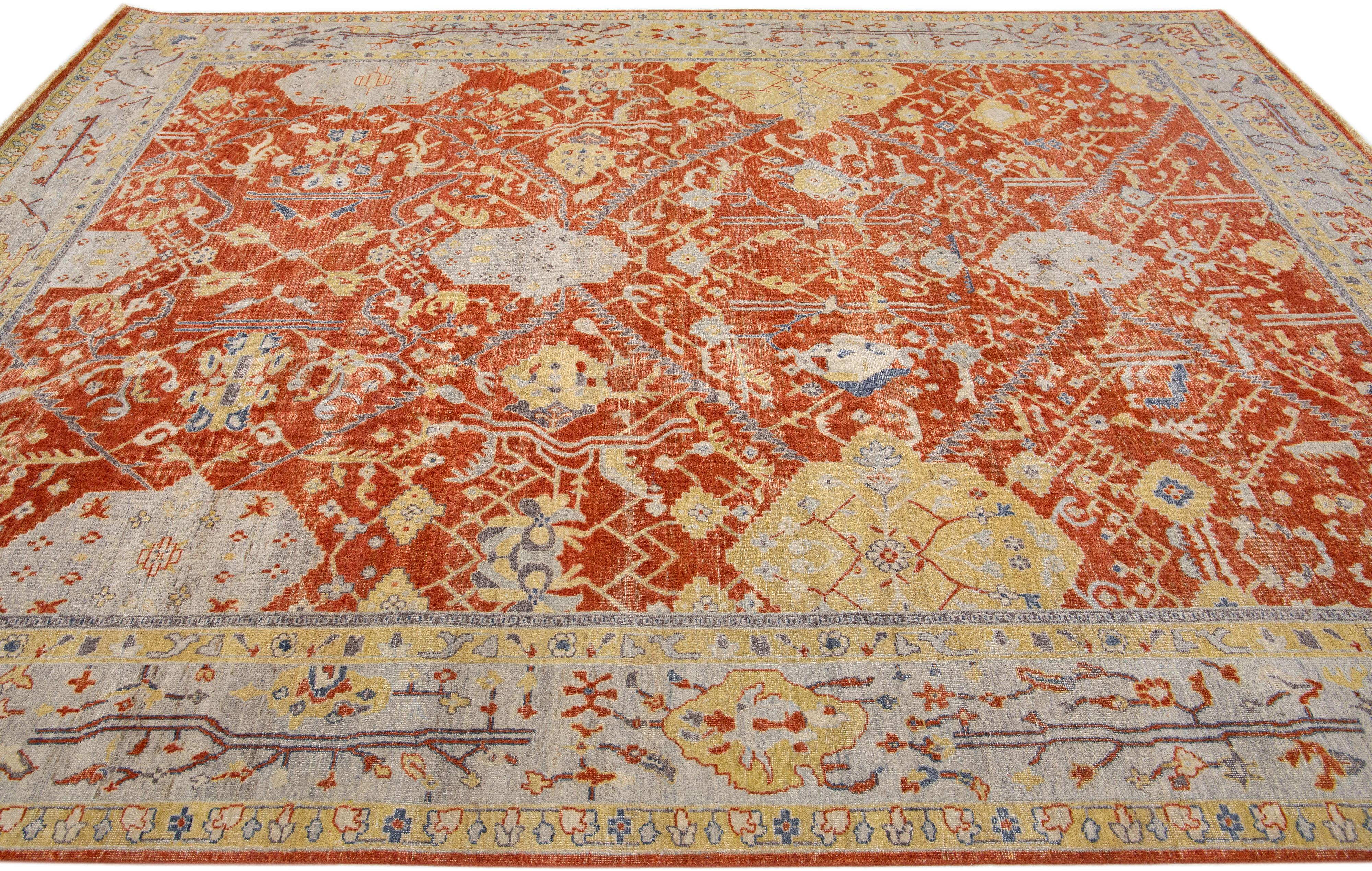 Contemporary Rust Modern Tabriz Handmade Indian Wool Rug with Floral Pattern by Apadana For Sale